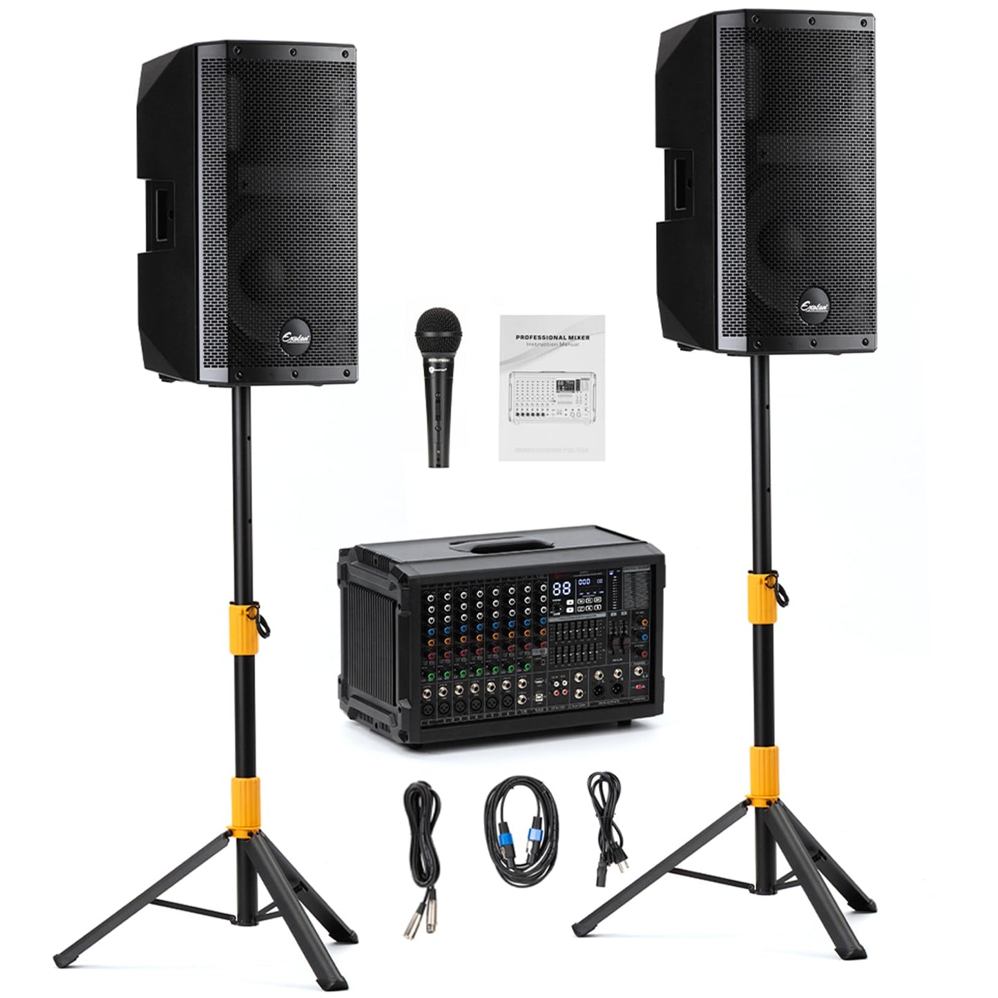 EXOTON EXOTON MX-P12 PA System with 2x12 Speakers, 10-Channel Mixer & Mic |Professional High-Powered Bluetooth PA System for Weddings, Concerts, Large Parties