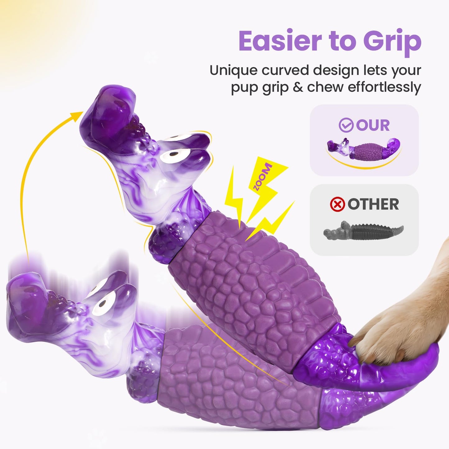 HGB Tough Dog Chew Toys for Aggressive Chewers, Squeaky Indestructible Dog Toy to Keep Them Busy & Reduce Boredom for Small, Medium, Large Breed, Bacon Flavor