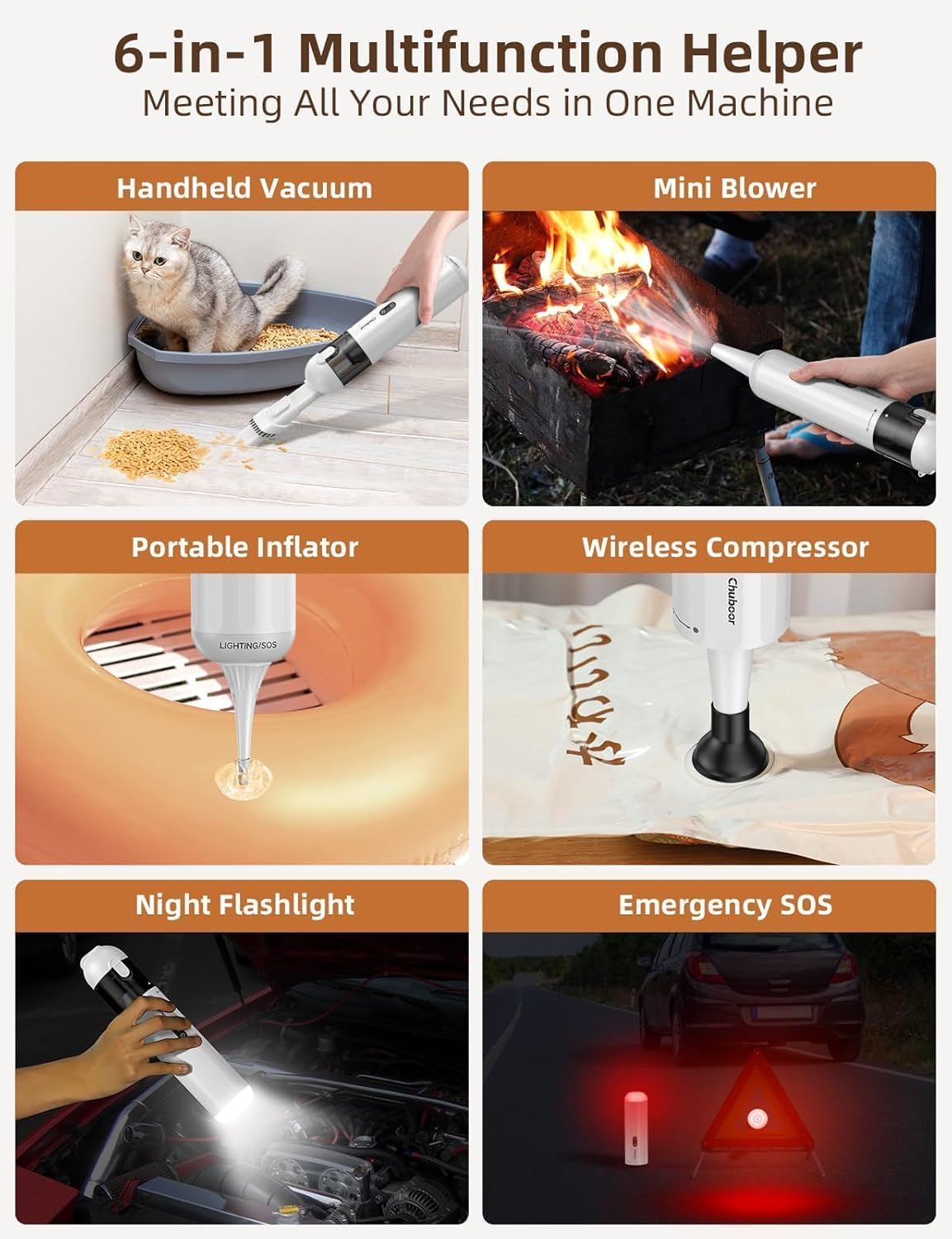 Chuboor Handheld Car Vacuum Cleaner, 14,000Pa Cordless Vacuum Cordless Rechargeable, 120 WPowerful Mini Hand Vacuum with Multifunctional Nozzle for Car, Home, Office, Pet Hair (White)