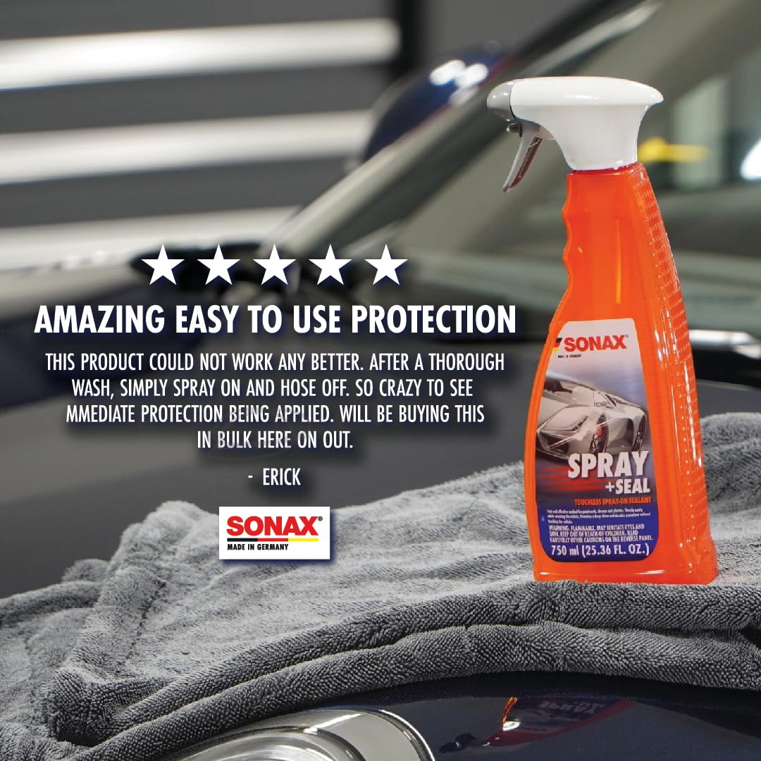 SONAX Profiline Spray + Seal | Quick Hydrophobic Sealant | Quick Spray & Rinse Protection for Paint, Plastic & Rubber | Enhances Water Beading, Prevents Water Spots & Contaminant Buildup | 243500 | 5L