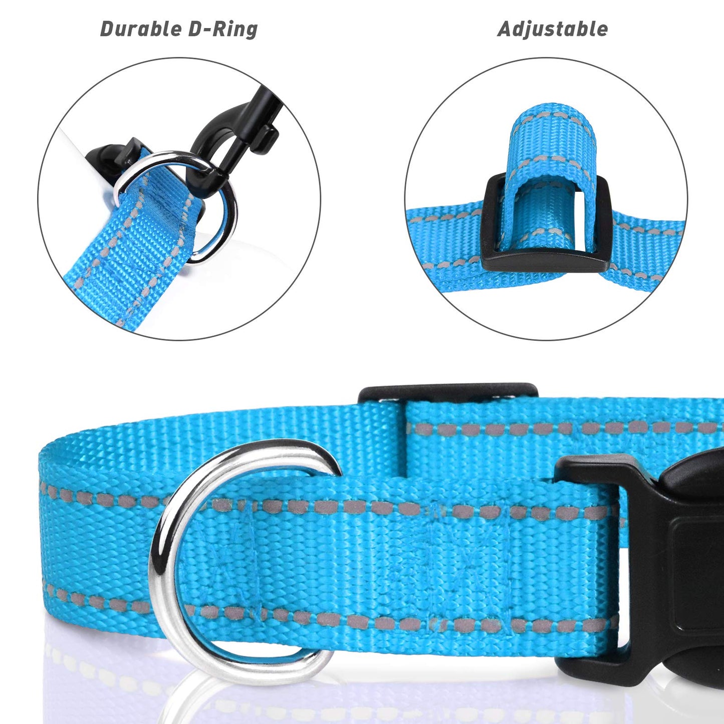 TagME Dog Collars for Small Dogs, Reflective Nylon Pet Collar with Quick Release Buckle, Small Dog Collar for Boys, Sky Blue, 3/8" Width