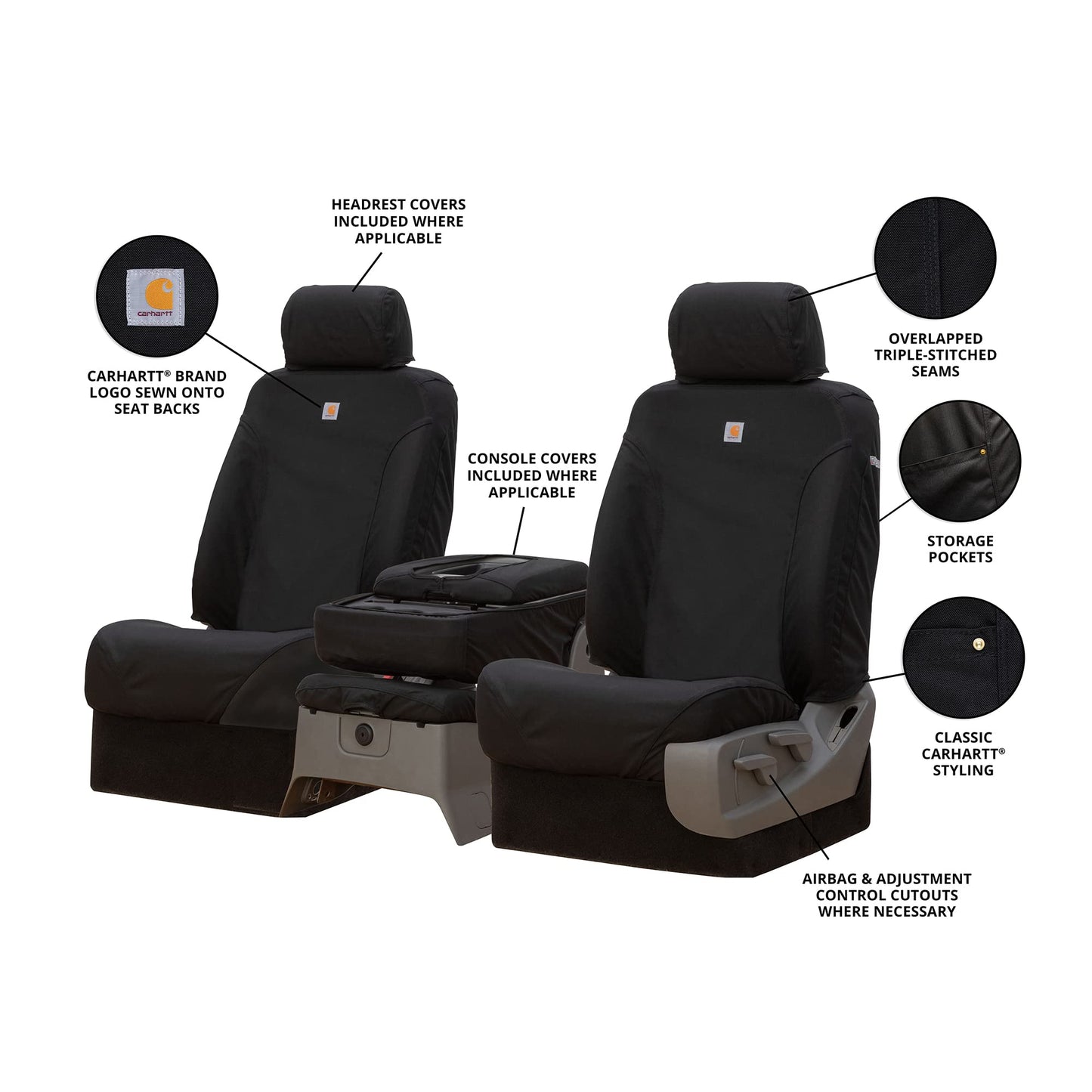 Covercraft Carhartt Super Dux SeatSaver Custom Seat Covers | Fits 2019-2025 Chevrolet Silverado/GMC Sierra 1500, 2020-2025 Silverado/Sierra 2500/3500 | 1st Row 40/20/40 Bench Seat, Super Dux Black