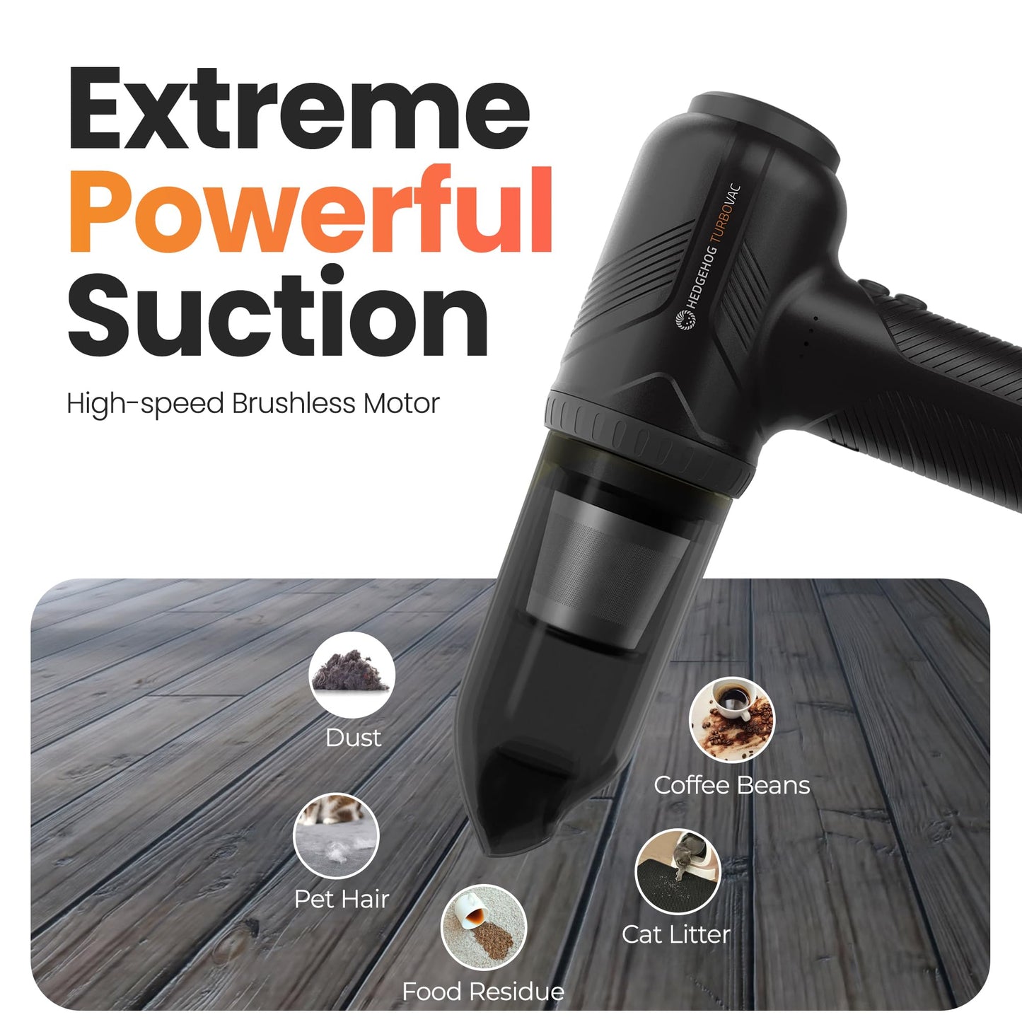 Hedgehog TurboVAC 3 in 1 Portable Car Vacuum Cleaner, Blower & Air Pump - Hand Held Vacuum Cleaner for Car with USB C Rechargeable, 14000PA Powerful Suction, Lightweight Dust Buster for Home & Outdoor