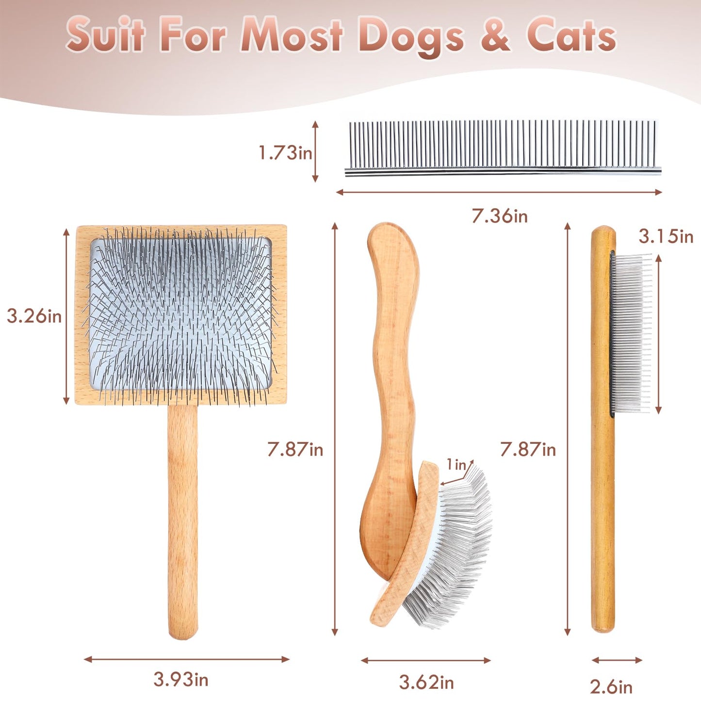 COZYGIFT Large Dog Brush for Medium or Long Haired Dogs, Long Pin Slicker Brush for Removes Loose Hair, Tangles and Knots, Best Grooming Brush for Small Animals, Free Pet Comb, Wood