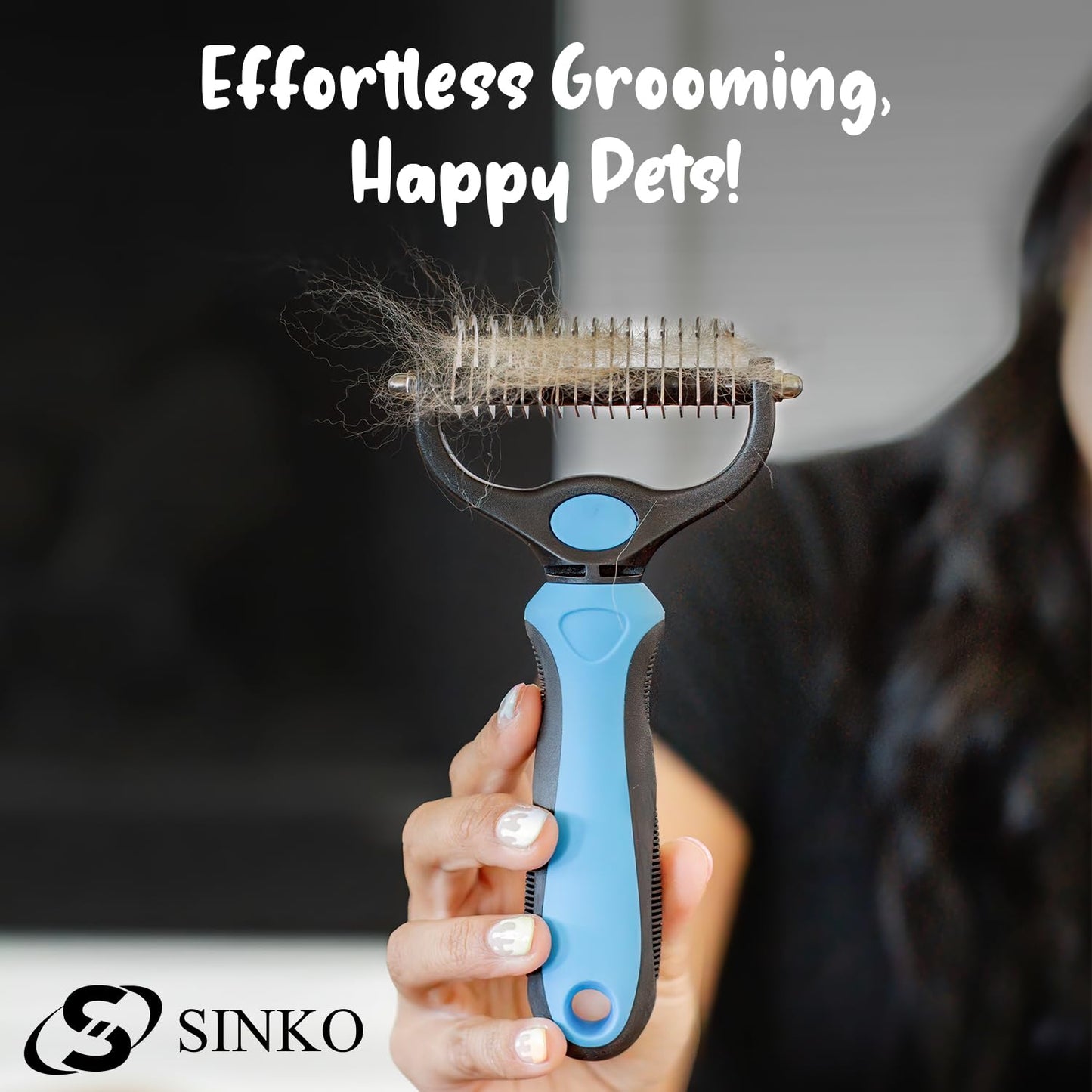 Sinko Undercoat Rake for Dogs & Cats, Dematting Comb with Extra Wide Double-Sided Stainless Teeth for Detangling, Deshedding, Brushing & Removing Shed Fur, Knots, Mats, and Tangles in Pets (Blue)