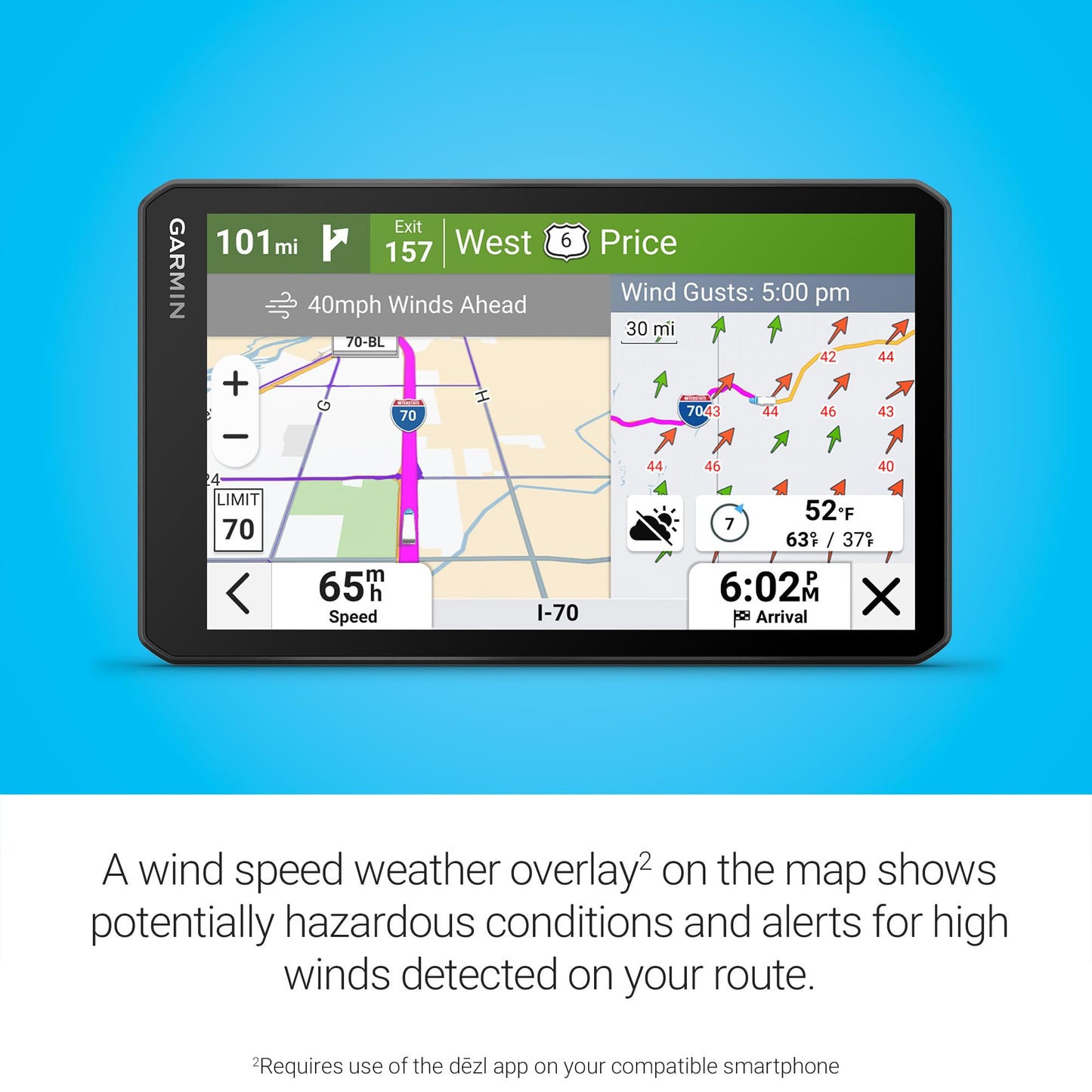 Garmin dezl OTR720, Large 7' GPS Navigator, Custom Truck Routing, Satellite Imagery, Wind Speed, Community-Shared Loading Docks & Parking Availability