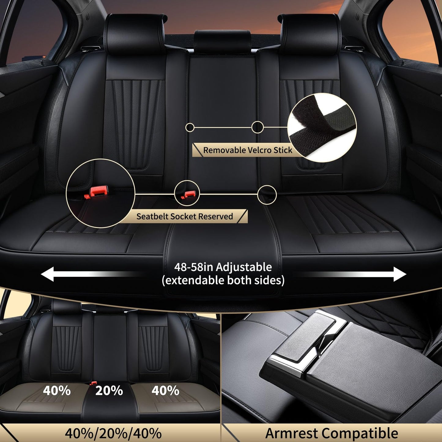 FLORICH Car Seat Covers, Premium Leatherette Car Seat Cushions Full Set, Black Seat Covers for Cars Front Seats and Back, Automotive Seat Protectors Universal Fit for Most Sedans Cars SUV Trucks