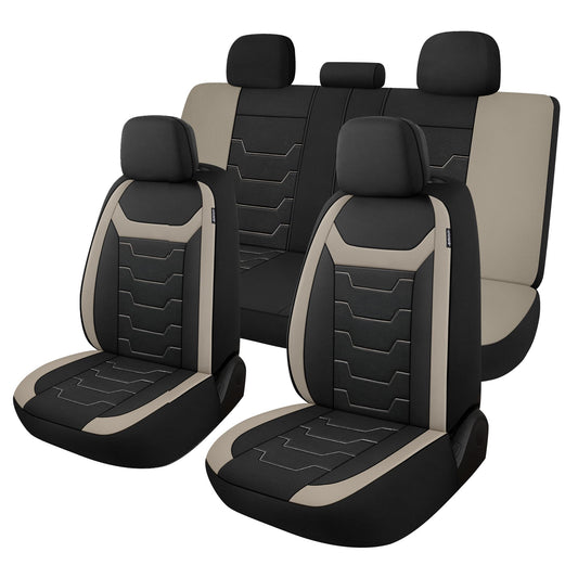 CAROMOP Breathable Car Seat Covers Full Seats,3D Air Mesh Cloth Seat Covers for Cars, Split Bench Compatible Car Interior Covers, Universal Fit Most Car Sedan Truck SUV(Black/Beige)