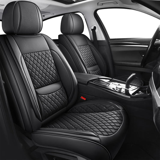 MIROZO Seat Covers Full Coverage,Waterproof Car Seat Covers Full Set Leather Car Seat Protector Automotive Seat Covers Universal Vehicle Cushion Cover Fit for Cars SUV Pick-up Truck(Black,Full Set)