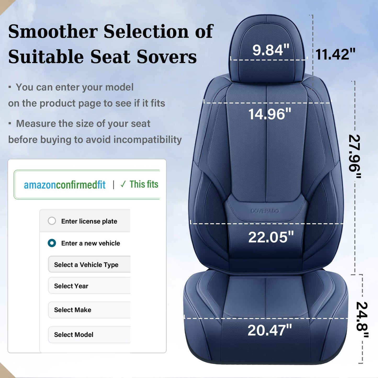 Coverado Car Seat Covers Full Set, Seat Covers for Cars, Car Seat Covers Front Seats and Back Car Seat Protector Waterproof, Leather Car Seat Cushion Universal Fit for Most Cars Blue
