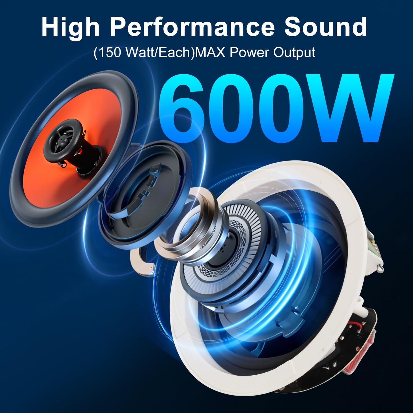 STUDIOFINIX 6.5 Inch Bluetooth Ceiling Speakers,600W Wired Recessed Speaker System, Ideal for Home Theater, Living Room,Office,Kichten,Study Room,Basement,Covered Patio and Flush Mount (4 Speakers)