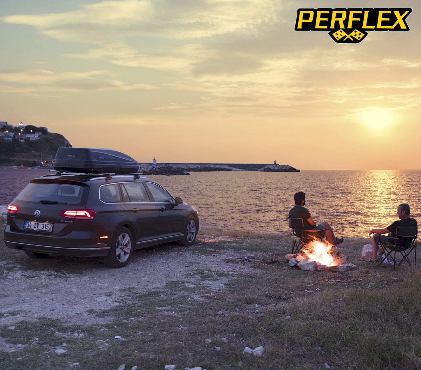 Perflex Journey Roof Cargo Box Carrier 14.8 Cubic Feet Car Top Mount Travel Luggage Storage, Passenger Side Opening, 130 Lbs Weight Capacity, Keys, Strap (White)