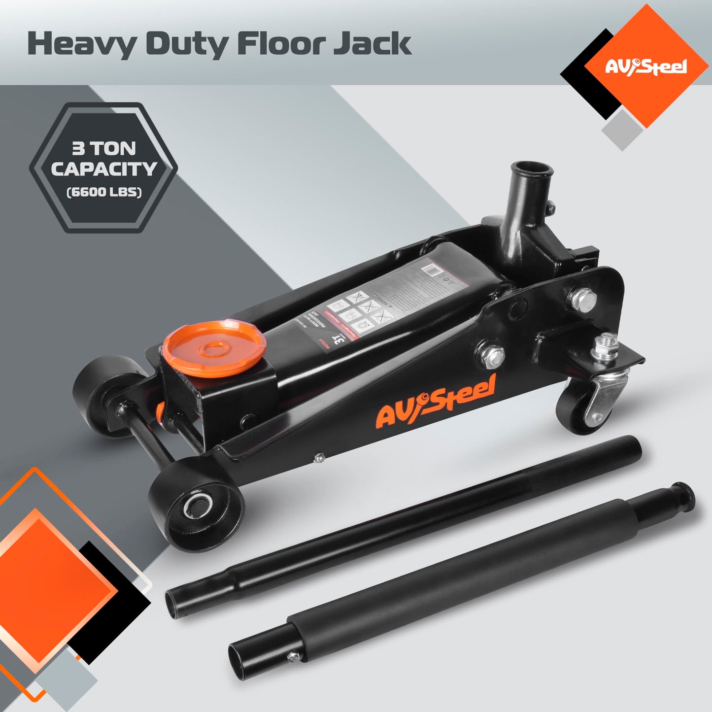 AV Steel 3 Ton Floor Jack (6600 lbs), Heavy Duty Hydraulic Jack for Car, Heavy-Duty Floor Jack with Single Piston Pump, Quick Lift Car Jack 3 ton with Lifting Range 5.5'' to 18.5''