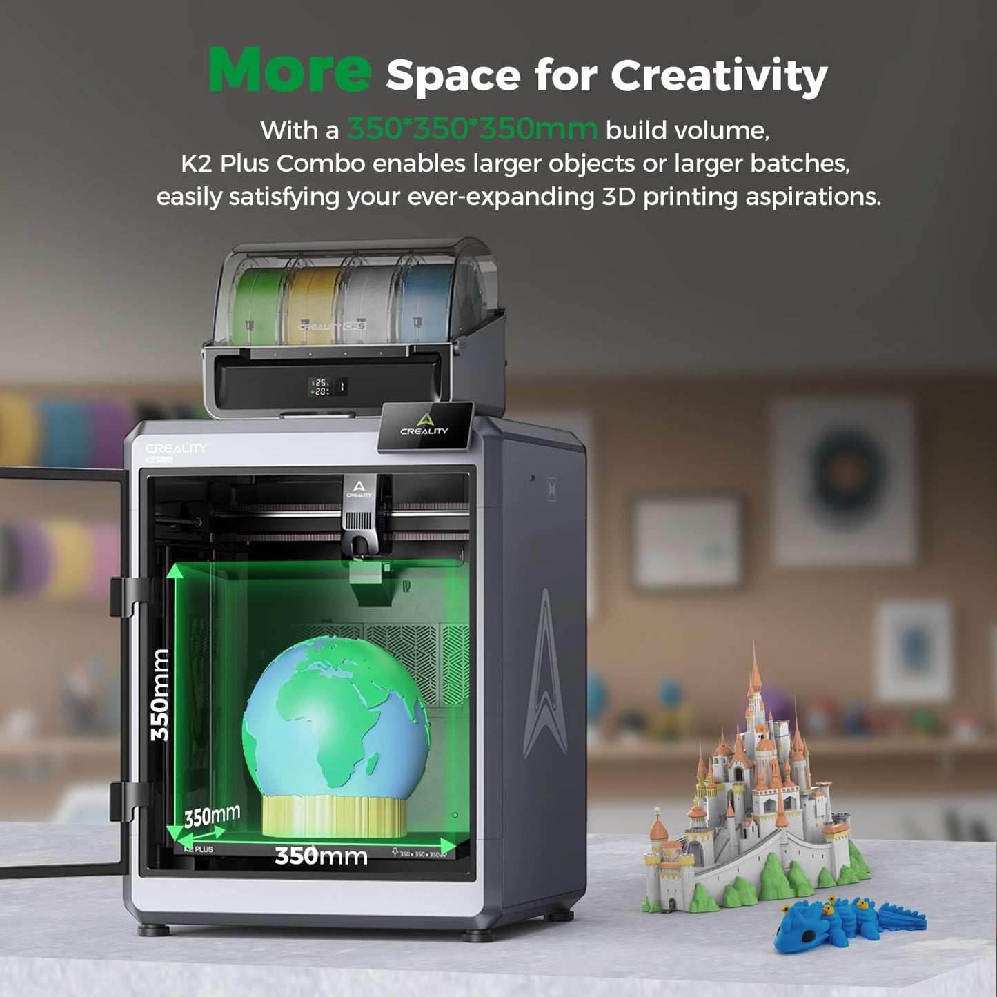 Creality K2 Plus Combo 3D Printer, Multicolor 3D Printer Machine with CFS, Dual Camera, 600mm/s Printing Speed, Next-Gen Direct Drive Extruder, 350mm*350mm*350mm Printing Volume