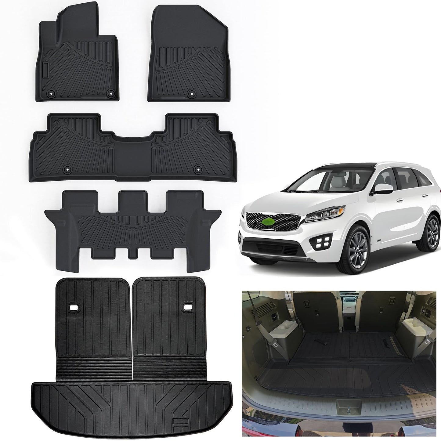 AltraVos Floor Liners & Large Cargo Liners for 2016-2020 Kia Sorento 7 Seats with Backrest Protection,TPE All Weather Protection Car Mats