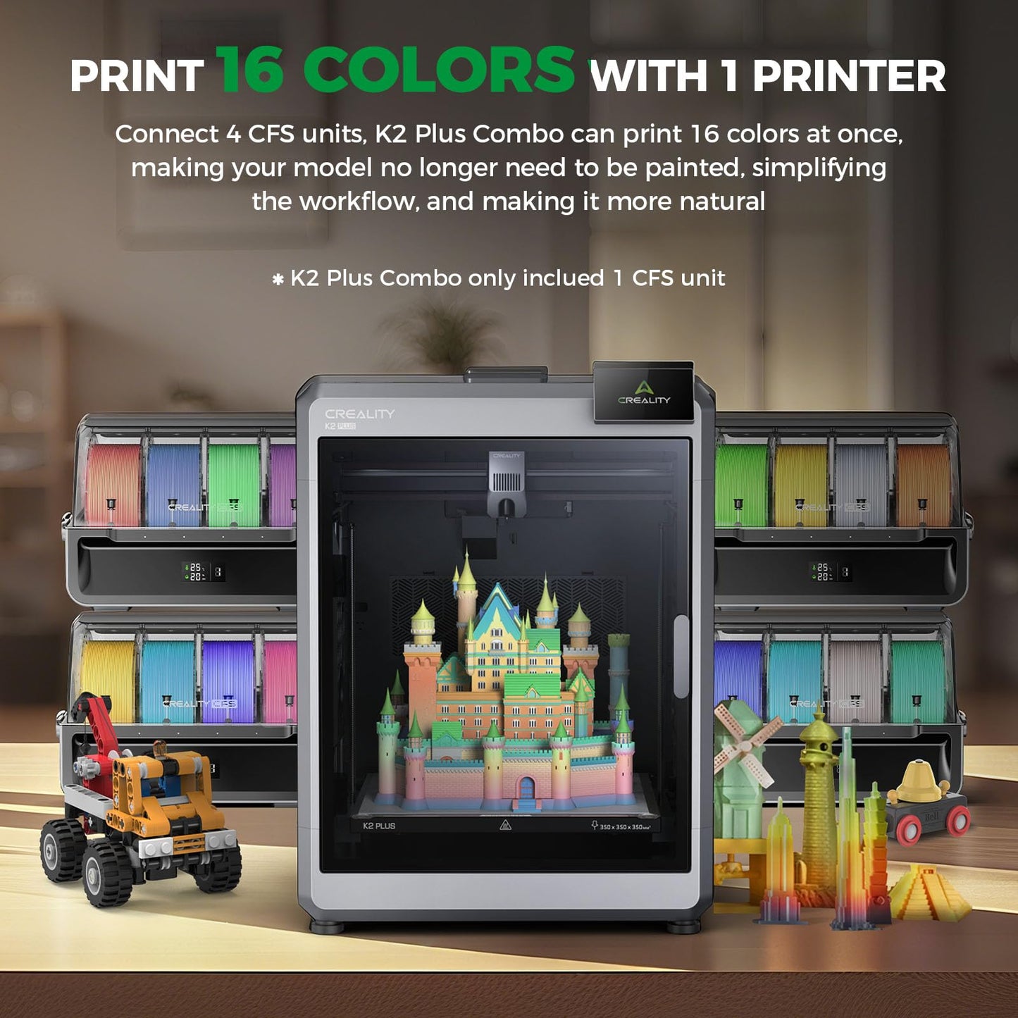 Creality K2 Plus Combo 3D Printer, Multicolor 3D Printer Machine with CFS, Dual Camera, 600mm/s Printing Speed, Next-Gen Direct Drive Extruder, 350mm*350mm*350mm Printing Volume