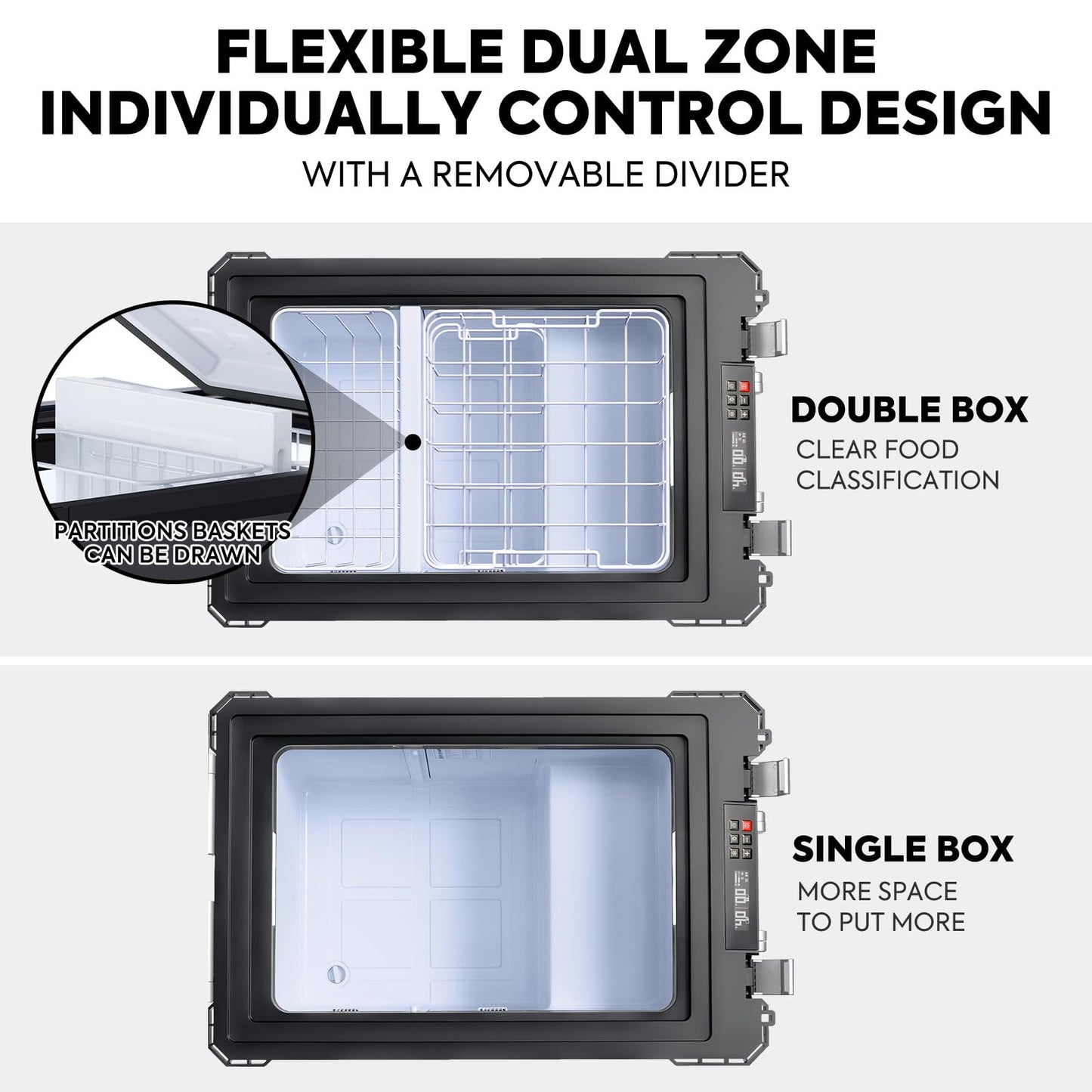 ICECO APL55 Dual Zone Portable Refrigerator Freezer Bluetooth Controlled, 55 Liter 12v refrigerator with SECOP Compressor, DC 12/24V, AC 110-240V, for Truck, Car and Home, -4℉~68℉ (Black)