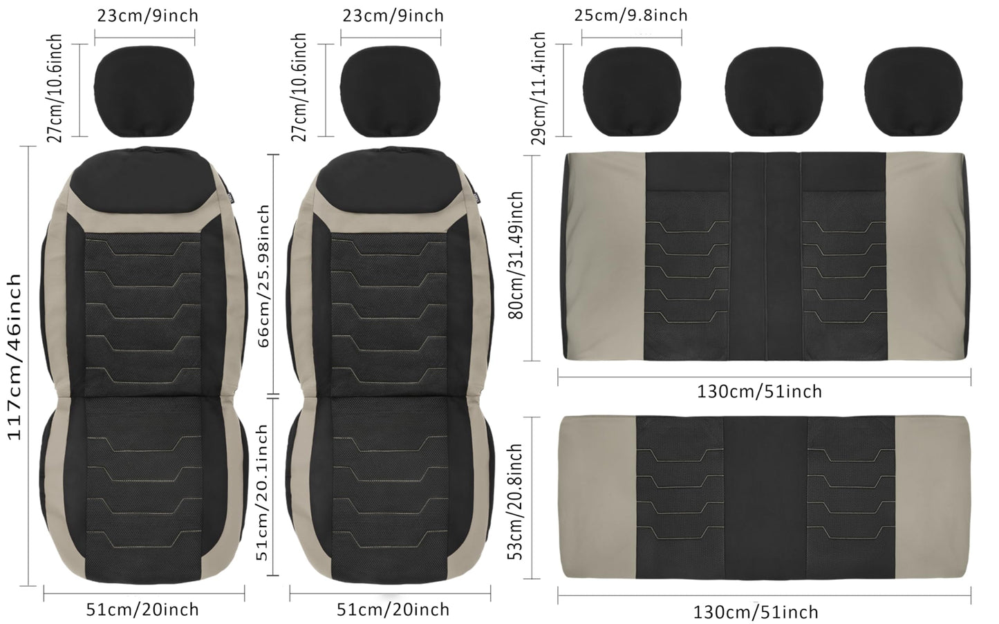 CAROMOP Breathable Car Seat Covers Full Seats,3D Air Mesh Cloth Seat Covers for Cars, Split Bench Compatible Car Interior Covers, Universal Fit Most Car Sedan Truck SUV(Black/Beige)