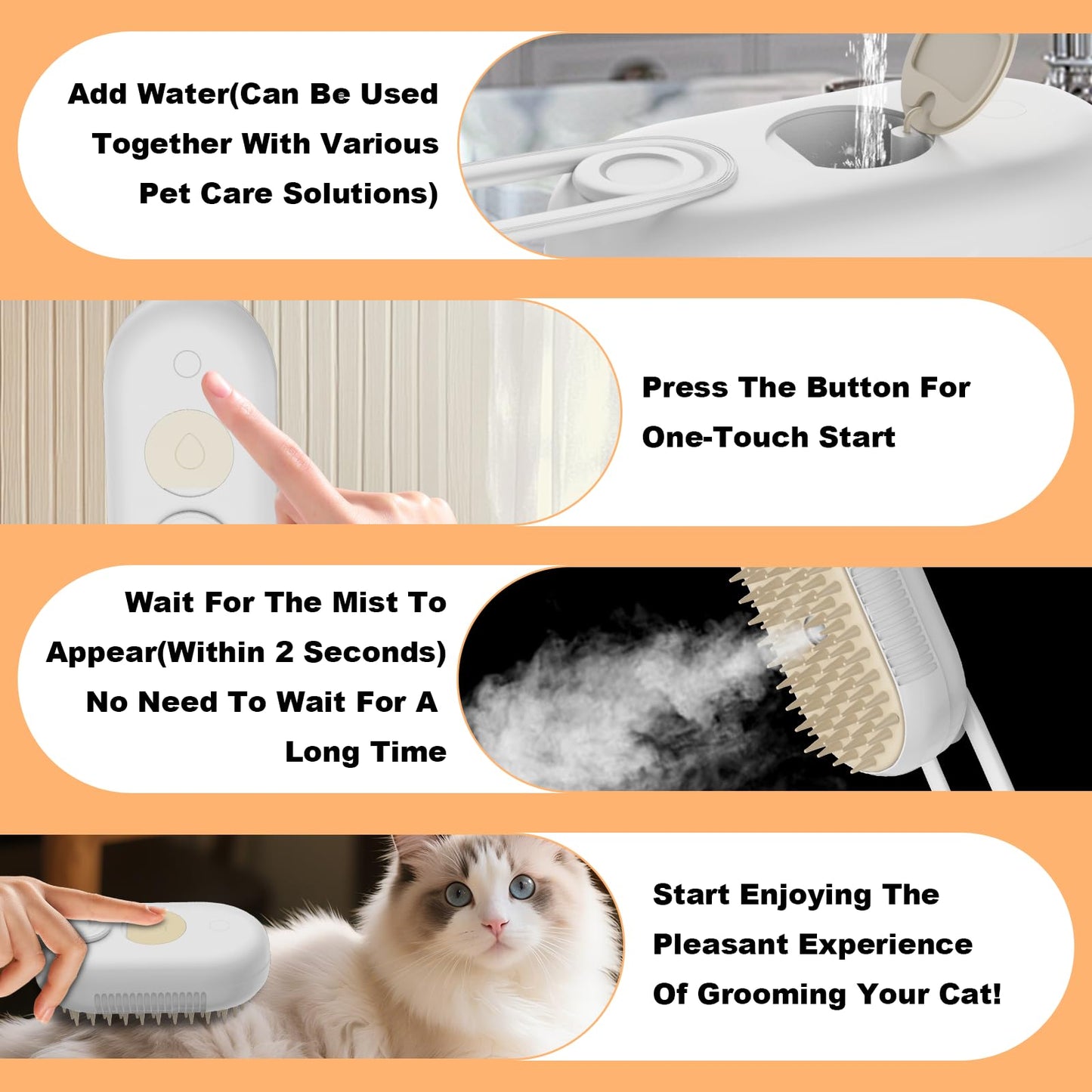 4 in 1 Cat Steam Brush for Shedding，Rechargeable Steam Pet Brush With Rotating Handle for Massaging, Self-Cleaning, and Pet Hair Removal for Long and Short Hair of Cat and Dog （Beige）
