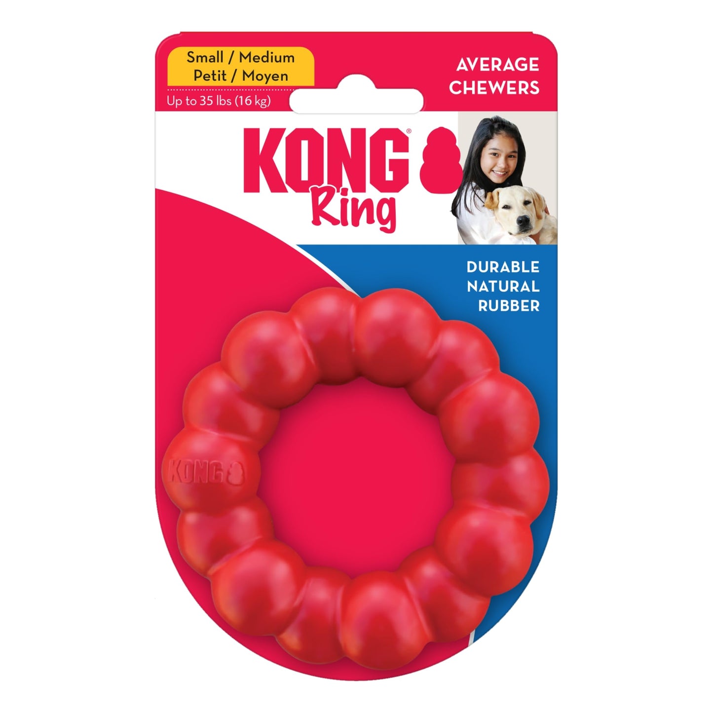 KONG Ring - Natural Rubber Ring Toy for Healthy Chewing Habits - Chew Toy Supports Dog Dental Health - Dog Toy Supports Instincts During Playtime - for Small/Medium Dogs