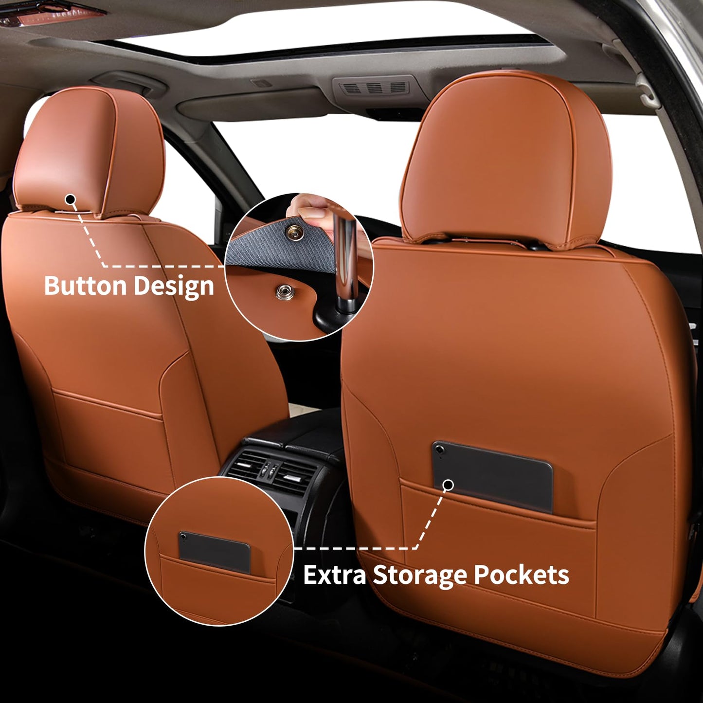 FLORICH Leather Car Seat Cover 5 Pieces, Full Set Car Seat Covers, Automotive Seat Covers Protector Fit for Most Sedans SUV Pick-up Truck - Brown&Beige