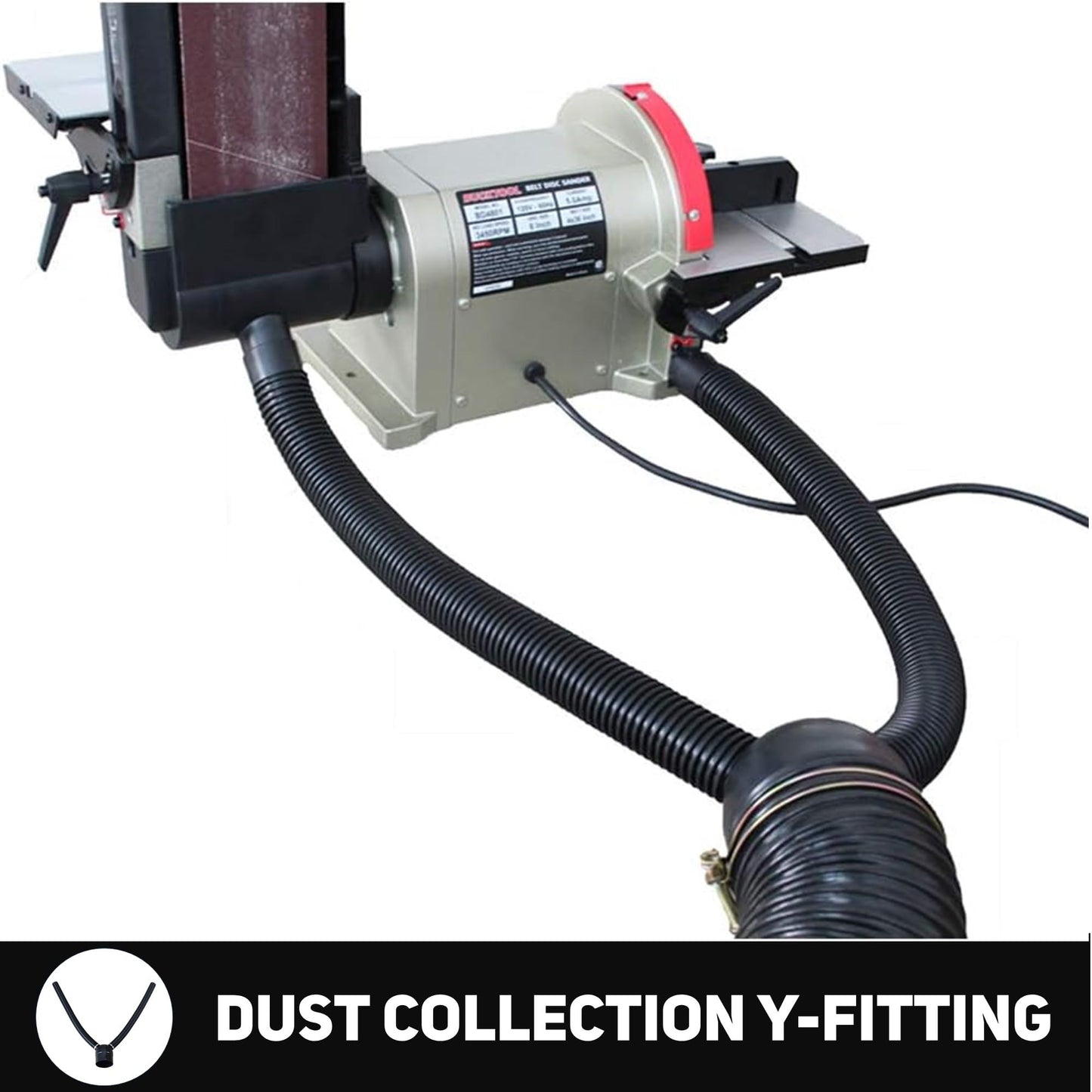 BUCKTOOL Bench Belt Sander with Rotating Base and Dust Collection Fitting, Belt Sander for Woodworking 4 in. x 36 in. Belt & 8 in. Disc with 3/4HP Direct-drive Motor with Rotating Base, BD4801