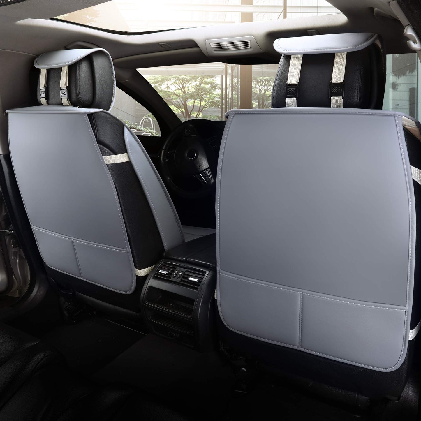 Aierxuan Car Seat Covers Full Set 5pcs with Waterproof Leather,Airbag Compatible Automotive Vehicle Cushion Cover Universal fit for Most Cars (Grey)