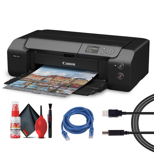Canon imagePROGRAF PRO-310 Wireless Inkjet Printer | 13" Borderless Photo Printing | Lucia PRO II Pigment Ink | for Fine Art & Photography (6858C002) + Cleaning Kit + Printer Cable + Ethernet Cable