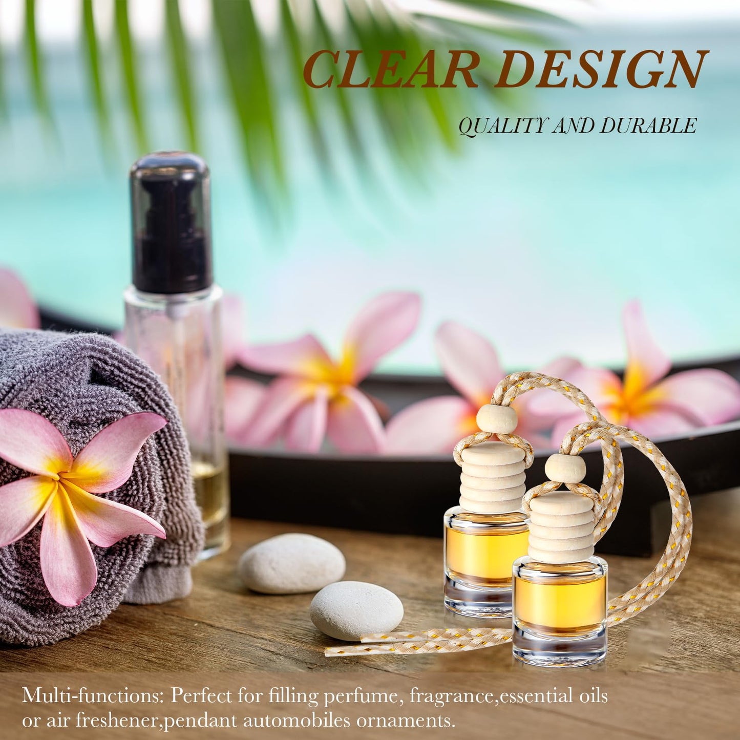 Domensi 600 Pieces Hanging Car Diffuser Air Freshener Bottle Bulk Empty Glass Refillable Perfume Bottles Oil Diffuser Aromatherapy Pendant for Auto Interior Ornaments Decor