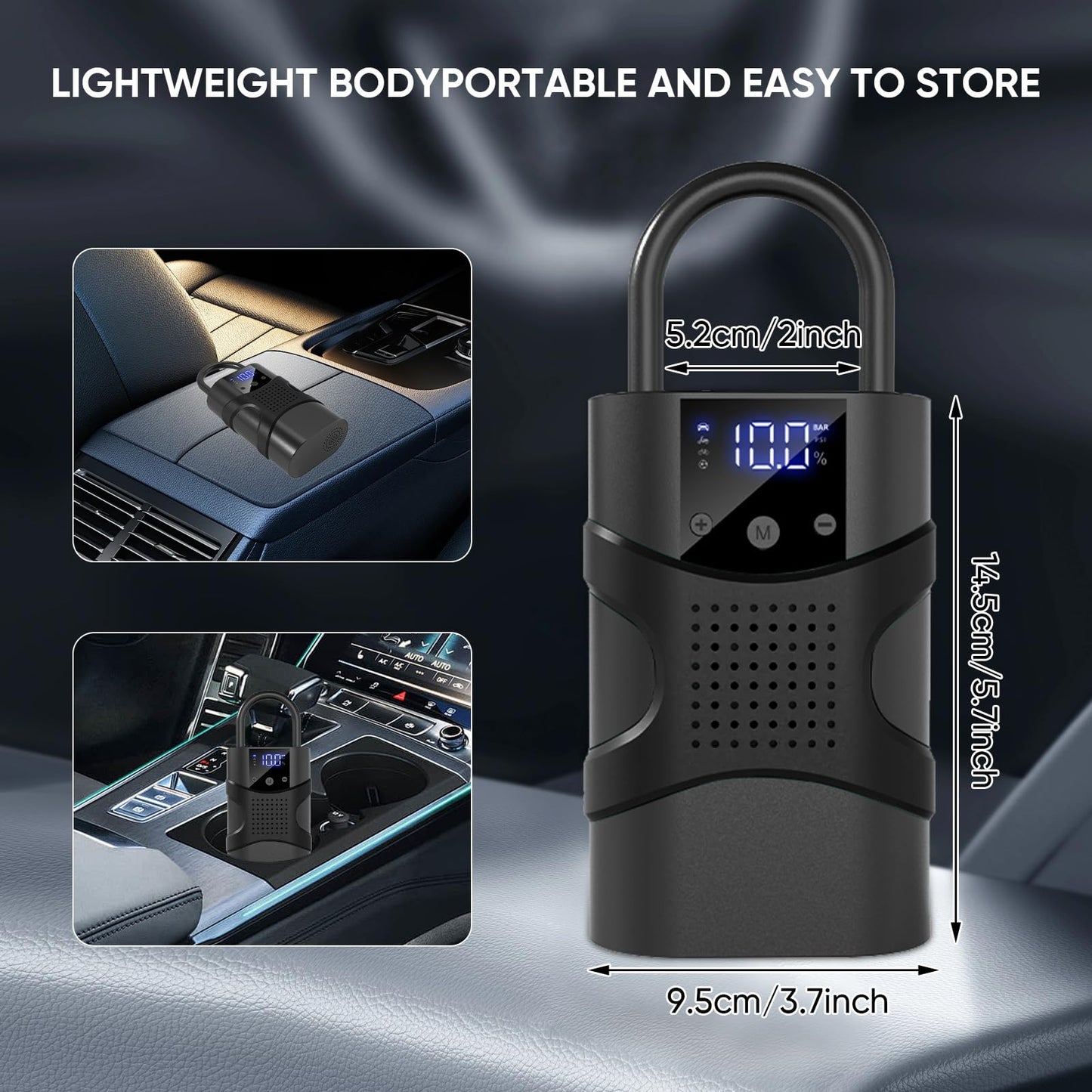 Tire Inflator Portable Air Compressor Cordless, 150PSI 6.5x Faster Portable Tire Inflator,Car Tires Air Pump with LED Lights&Digital Pressure Gauge,Auto Shut-off Smart Air Pump Suitable SUV,Truck,Bike