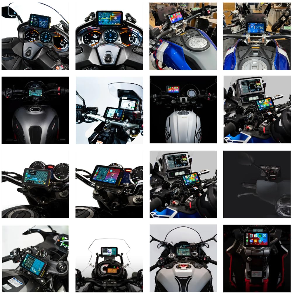 CHIGEE AIO-5Play Motorcycle Carplay Android Auto GPS Navigation System, 5" IPS LCD 60FPS, 5G Wi-Fi BT, IP68 Waterproof, Support Siri Google Assistant, Dedicated App