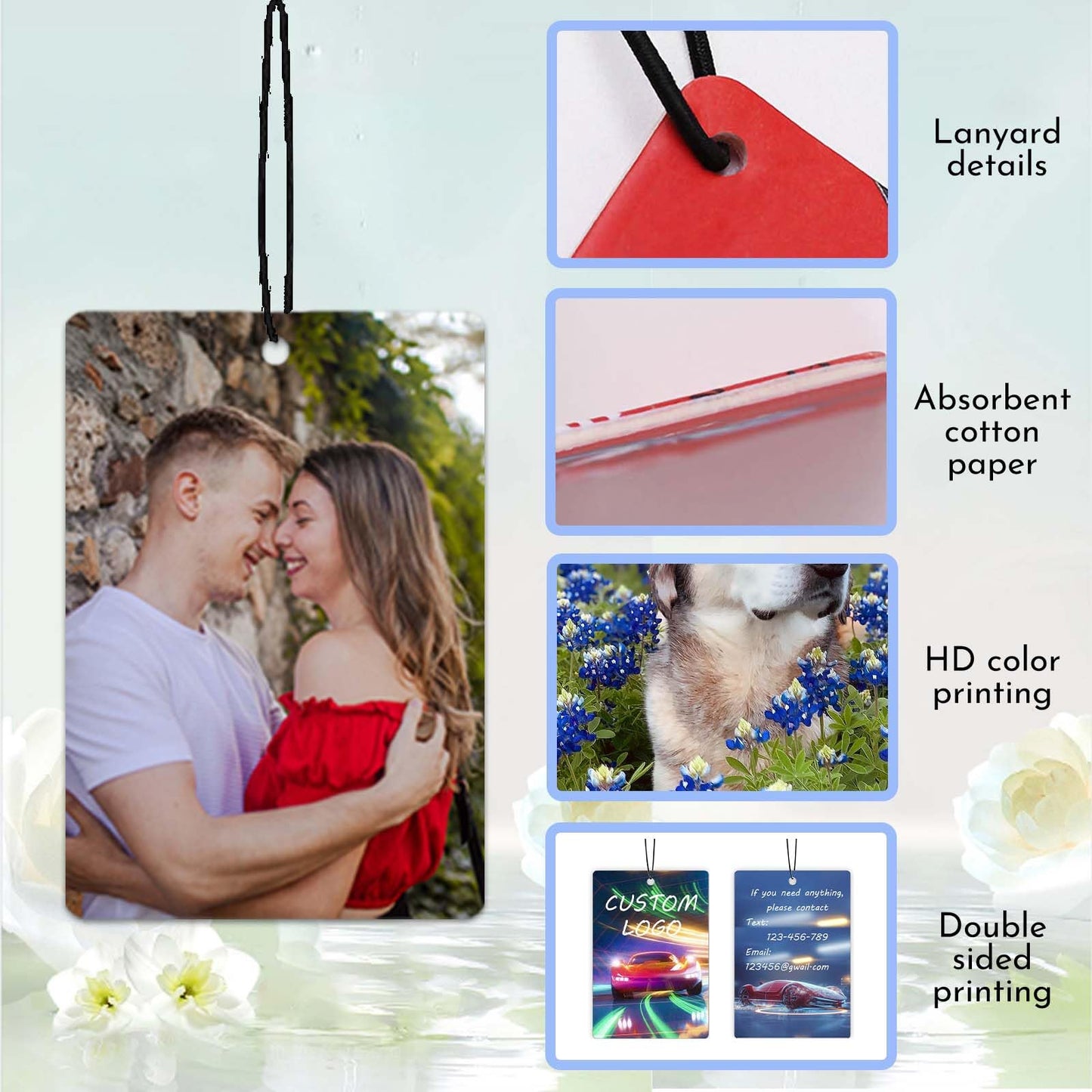 100Pcs Custom Logo Air Freshener for Car Bulk,Wholesale Personalized Double-Sided Car Air Fresheners with Photo Text Logo (100pcs-Square)