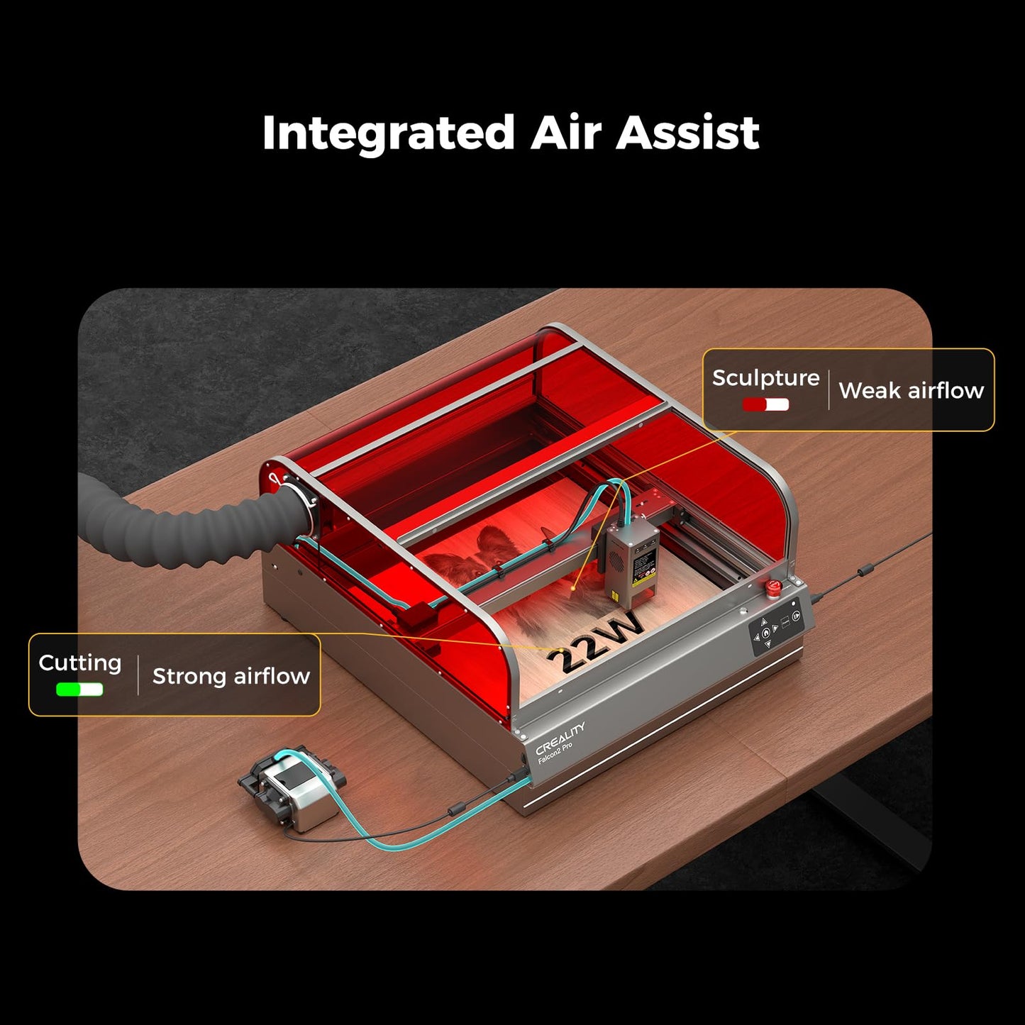 Creality Falcon2 Pro 22W Laser Engraver-Desktop Diode 120W Output with Integrated Enclosure, Camera&Air Assist for Batch Process, 500mm/s, Laser Cutter and Engraver Machine for Wood/Acrylic/Metal