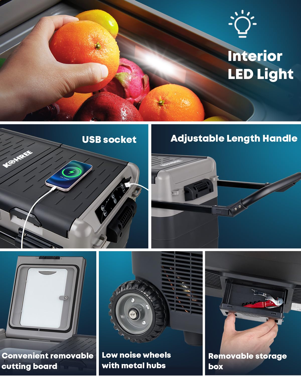 Kohree 12 Volt Car Refrigerator, 42 Quart (40L) Dual Zone Car Fridge, Portable Refrigerator Dual Door -4℉-68℉ Electric Cooler Portable Freezer 12/24V DC and 100-240V AC for RV, Camping, Travel