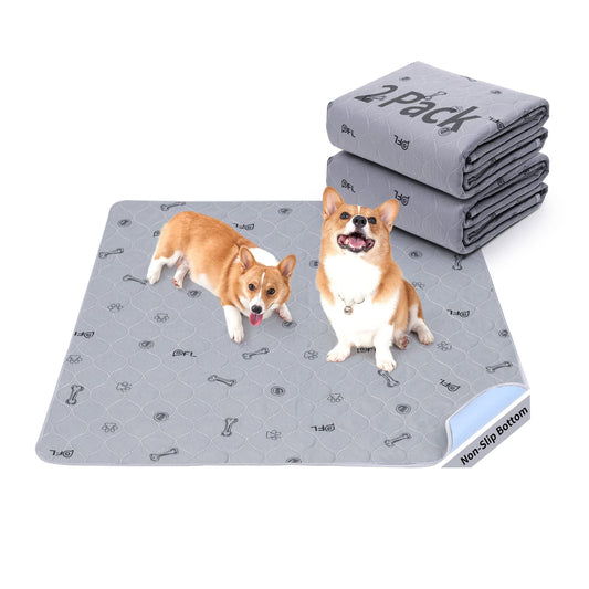 Washable Pee Pads for Dogs, 2Pack Puppy Pads Washable with Bone Print,Absorbent Reusable Whelping Pads Non-Slip Dog Mats for Floor Protector, Couch Cover, Crate, Potty Training 31x36