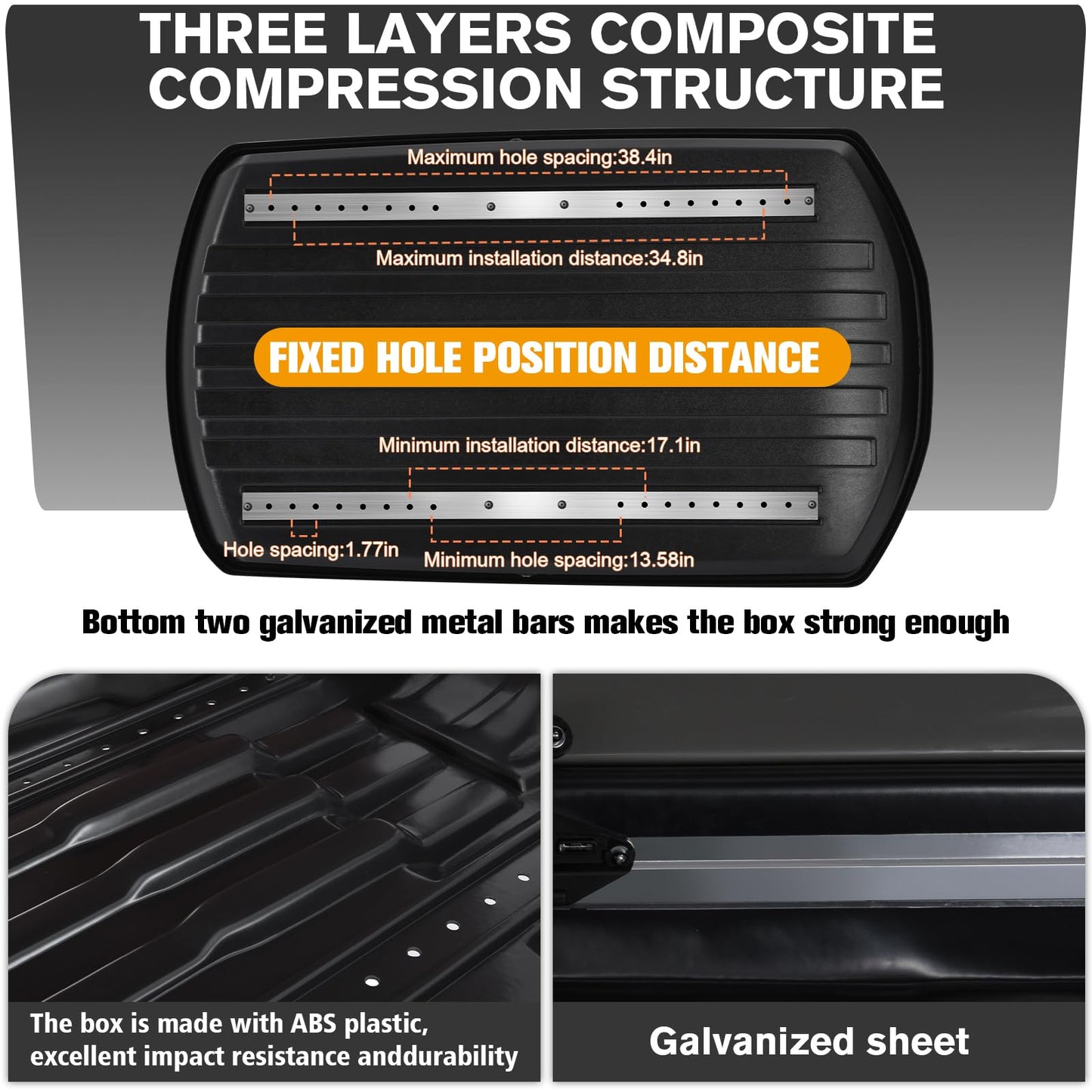 Rooftop Cargo Carrier Box, Large Hard Shell Roof with Security Keys, Waterproof Rooftop Cargo Box, 58.3(L) x35.4(W) x13(H) Inches,15.5 Cubic Feet, Gray(Tool-Free Install) (15.5 Cubic Feet-Gray)