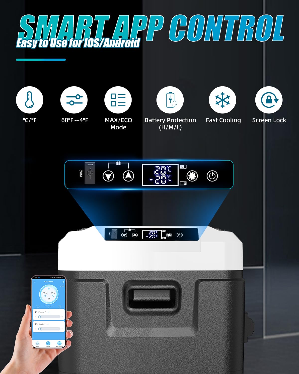 Electric Cooler with Battery 12V 52 Quart(50L) Car Refrigerator Dual Zone Dual Door Freezer Fridge with Wheels 12/24V DC & 100-240V AC Portable Fridge for Camping Truck Boat RV Camper SUV Travel