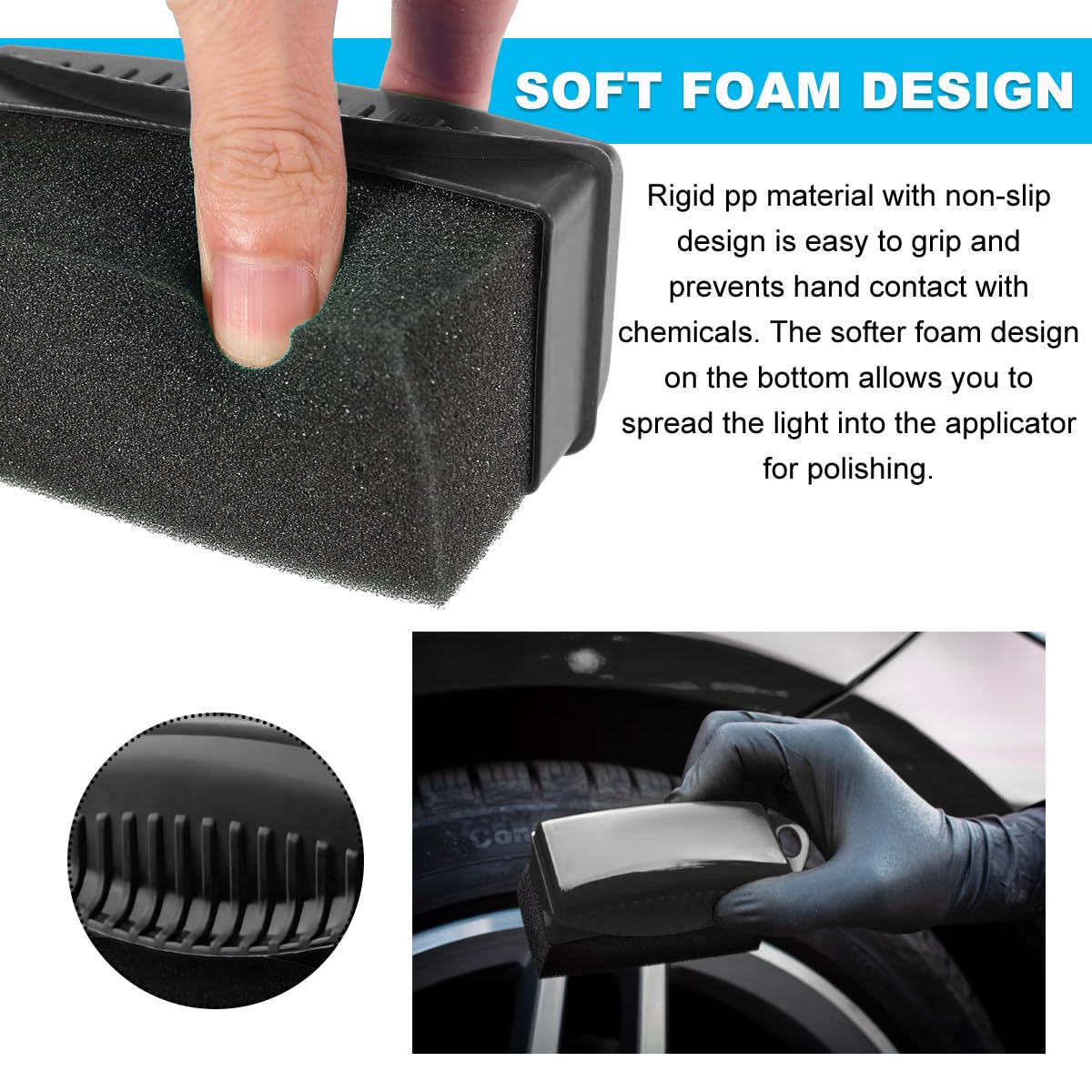 Yourkar 2 PCS Tire Shine Applicator, Flat Dressing Waxing Sponge Pads With Lid Cover, Reusable Polishing Cleaning Foam Applicators With Rectangular Box, Car Accessories (Black)