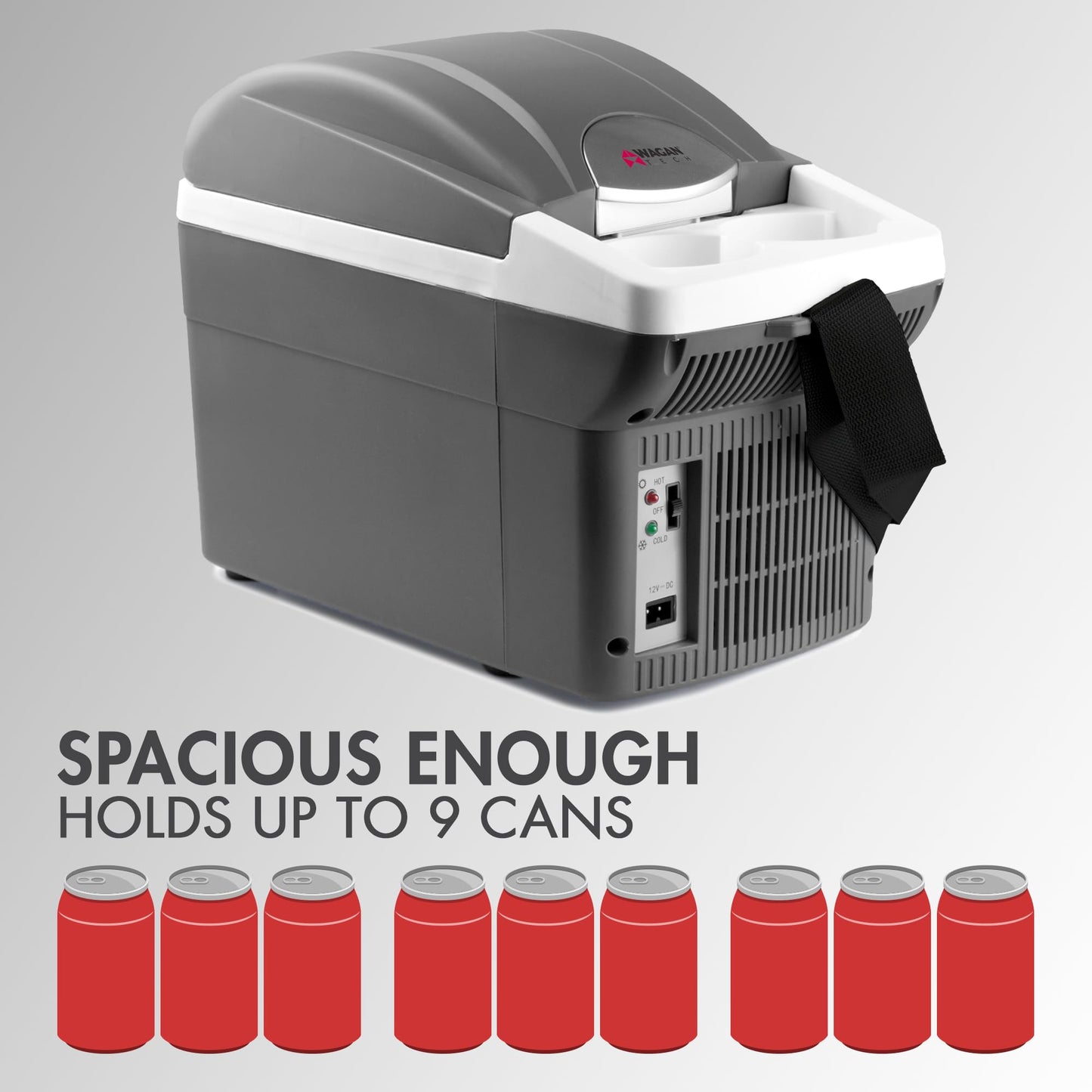 Wagan EL6206 12V 6 Quart Personal Thermoelectric, 6 Liter Capacity, Portable Electric Cooler Warmer with 12/24V DC, Small Fridge for Car, RV, and Camping Use, UL Listed