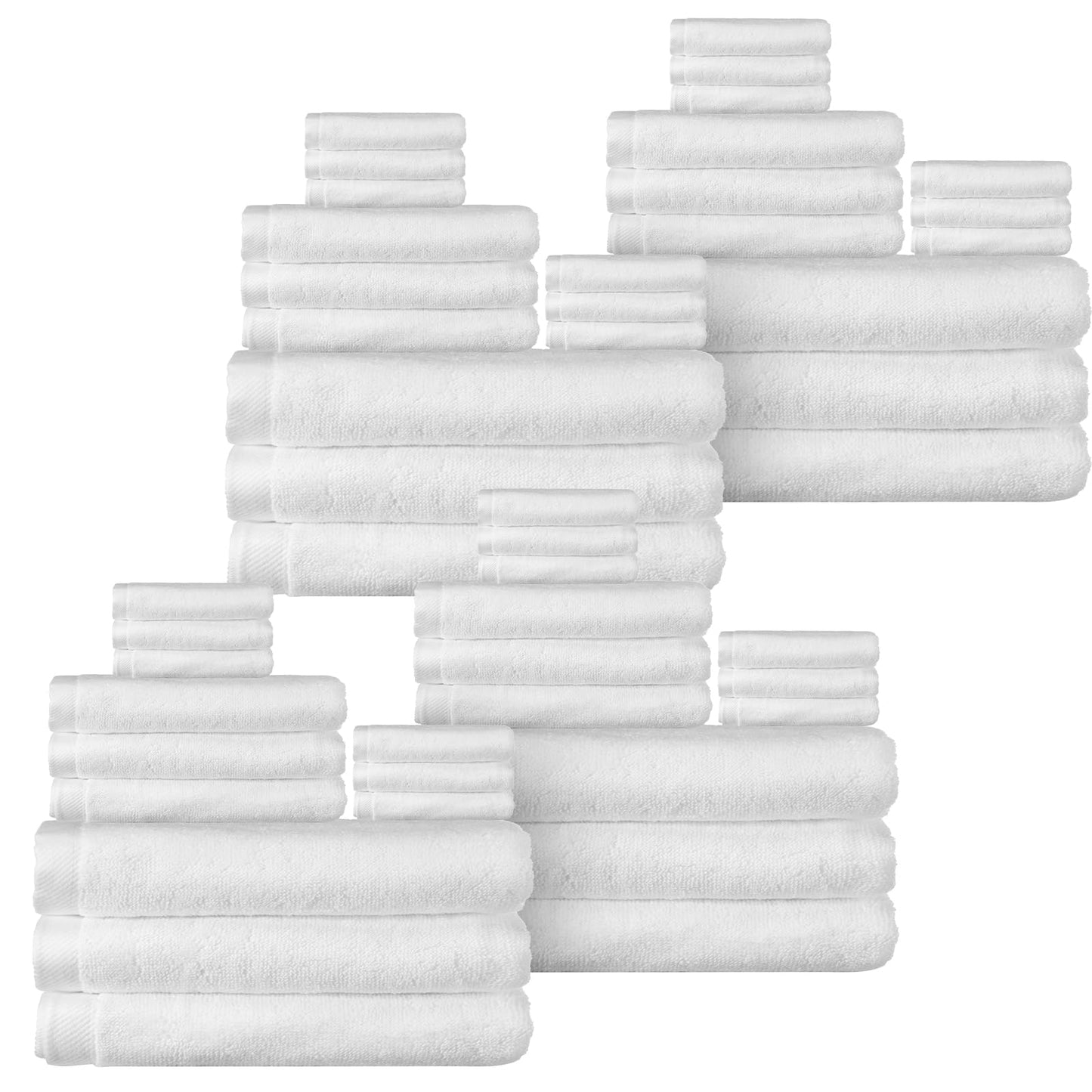 Peryiter 48 Pieces Bathroom Towels Set Soft and Highly Absorbent Cotton Bath Towel Bulk for Everyday Use, 12 Quick Dry Bath Sheets, 12 Hand Towel, 24 Face Wash Cloths for Bathroom, Gym, Hotel(White)