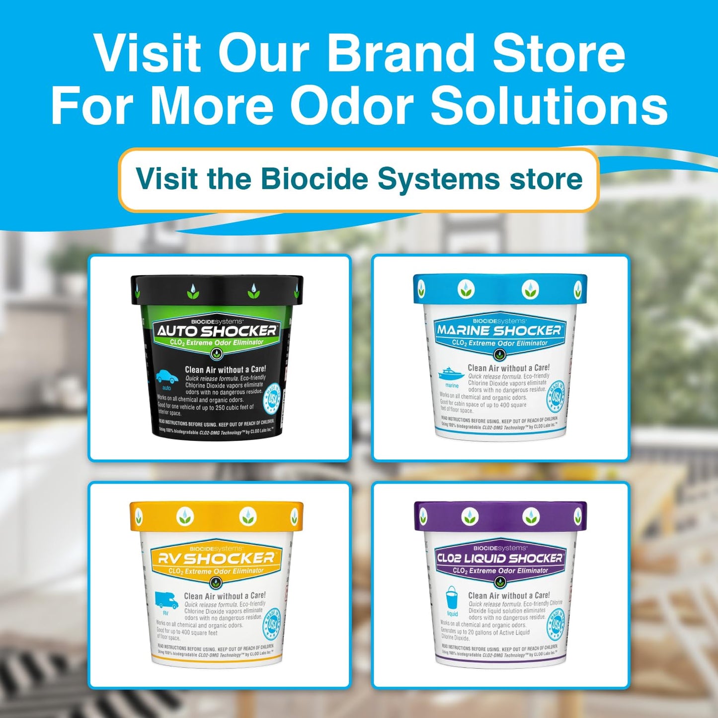 Biocide Systems Auto Shocker Strong Car Odor Eliminator, Eco-Friendly ClO2 Odor Remover for Tough Odors in Vehicle Interiors, Up to 250 Cubic Feet (6-Pack)