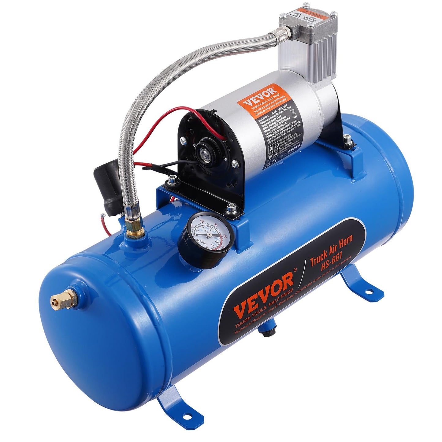 VEVOR 12V Air Compressor with 1.6 Gallon Tank, Train Horn Compressor, 120 psi Working Pressure, Inflating Tires, Air Mattresses