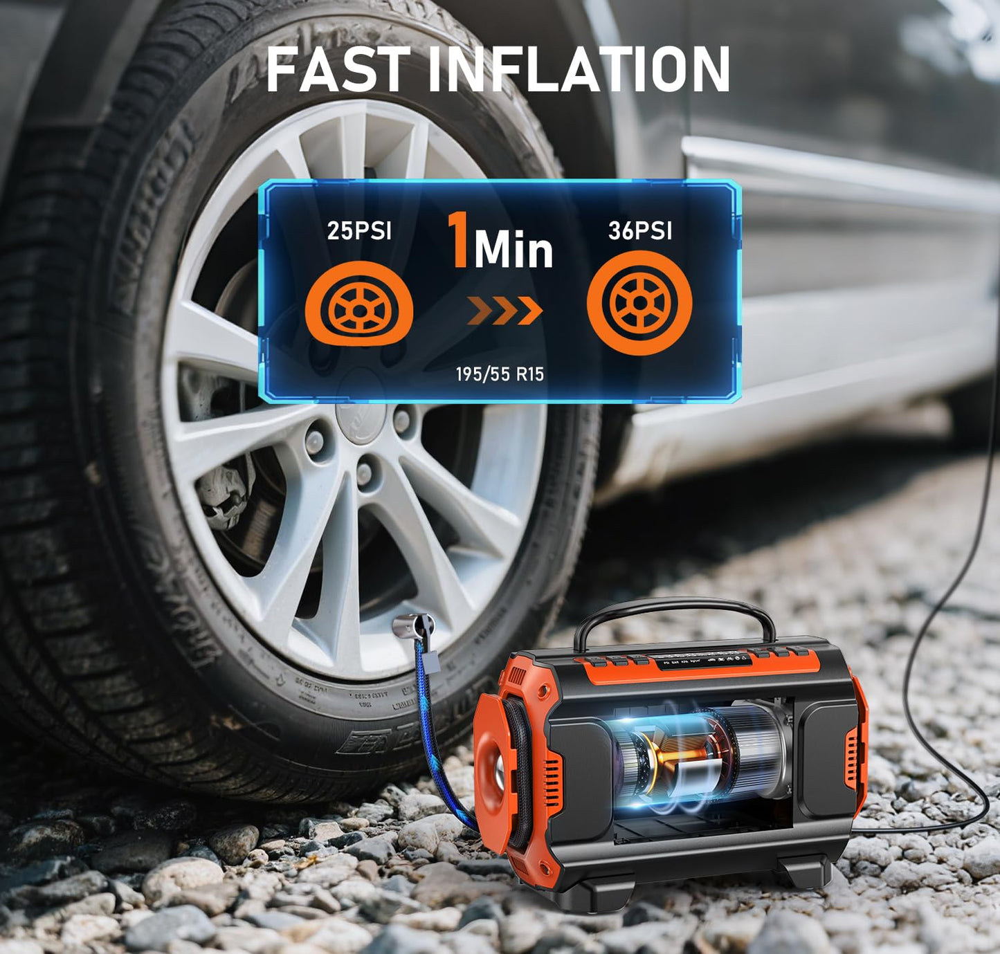 Tire Inflator Portable Air Compressor, 12V DC 110V AC Car Tire Pump, Air Mattress Pump with Inflation & Deflation Mode, Dual Powerful Motors Air Pump for Car, Bicycle, Air Mattress