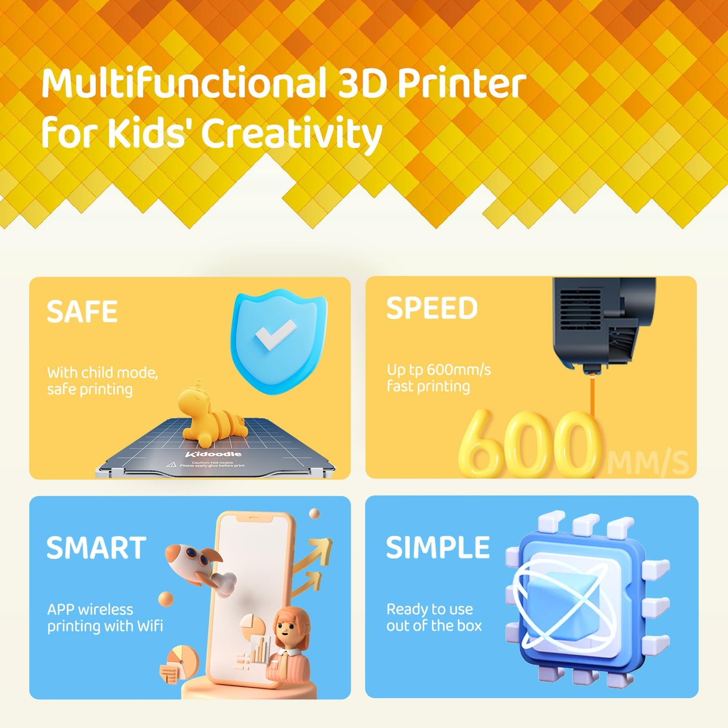 3D Printer for Kids, Safe for Children, Toy 3D Printer, STEM Learning Mate, Wi-Fi & App Control, Weekly Update Toy Library, Touch Screen, Mini Size, Easy Setting/One Click to Print