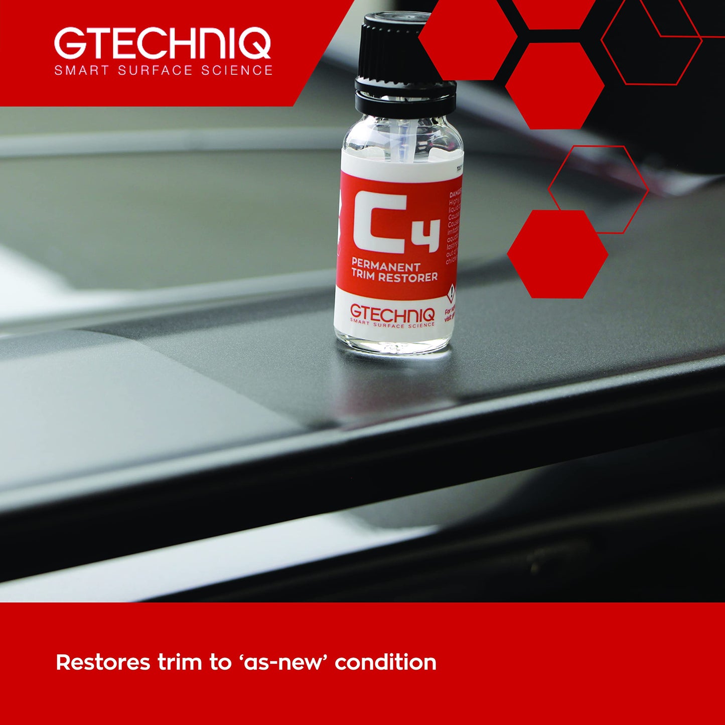 Gtechniq C4 Permanent Trim Restorer 15ml - Revitalize Tired, Faded, Discoloured Car and Vehicle Trim - Premium Weather Protection, UV Resistant, Leaves No Unattractive Gloss - 2 Year Durability