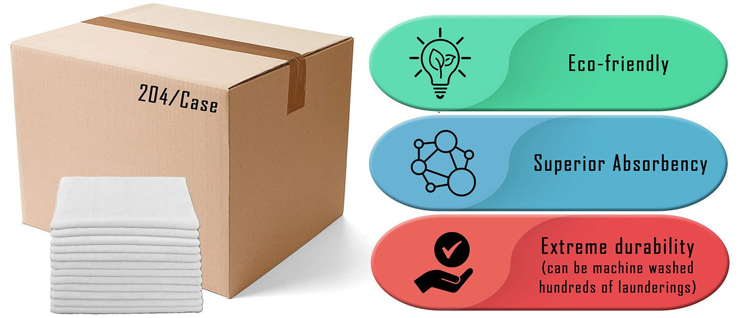 Direct Mop Sales, Inc. Professional 16x16 Inch Microfiber Cleaning Cloths - White Case of 204-300 GSM Terry Cloth - Ideal for Dusting and General Cleaning