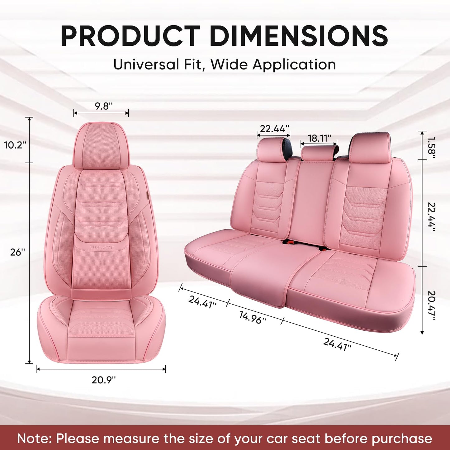 TIEHESYT Pink Car Seat Covers Full Set, Breathable Leather Automotive Front and Rear Seat Covers with Headrest, Waterproof Auto Seat Protectors Fit for Most Sedans SUV Pick-up Truck