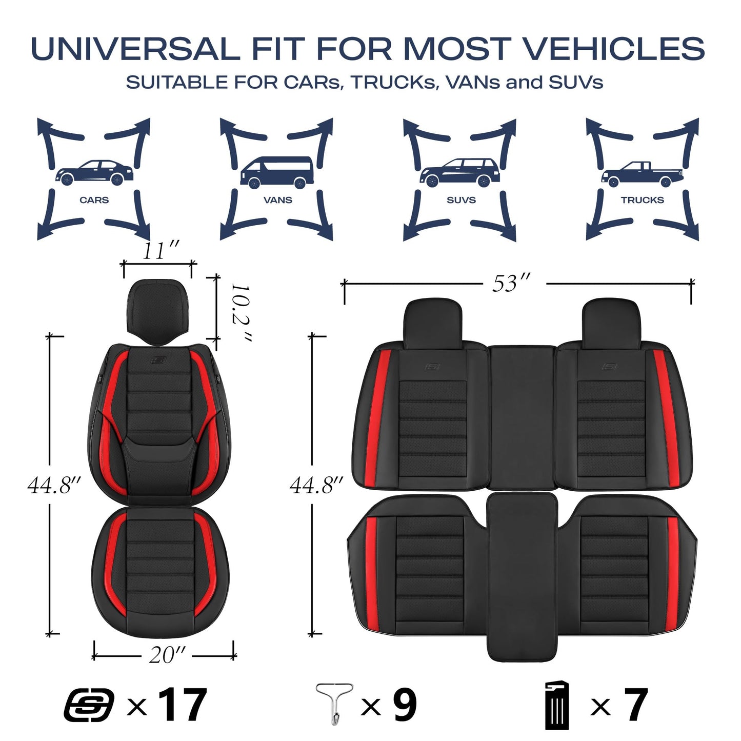 Skechers Seat Covers,Memory Foam Leather Car Seat Covers,Waterproof Car Seat Protector Full Sets,Car Seat Cushion Airbag Automotive Universal Fit for Most Cars,Vans,Trucks,SUV,Red