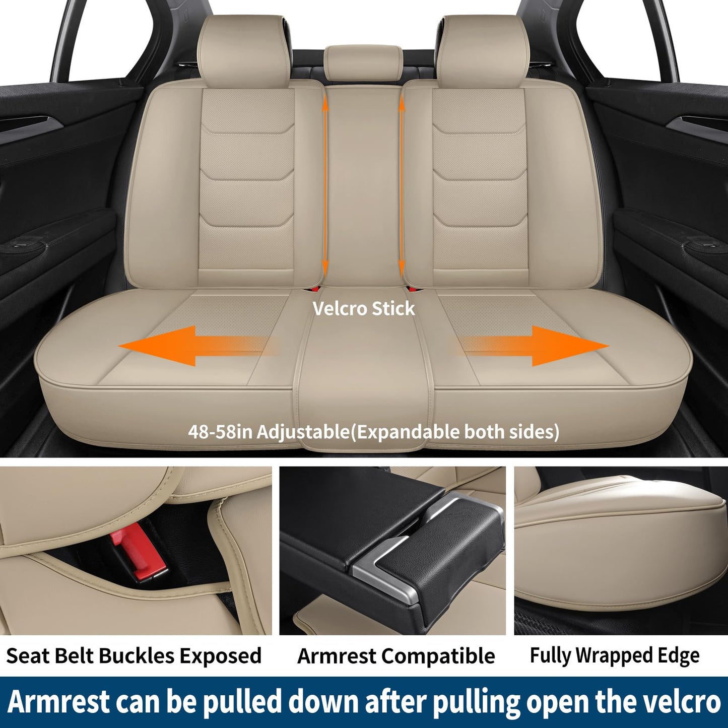 hoozoom Leather Car Seat Covers Full Set Breathable Automotive Seat Covers Waterproof Seat Protectors Universal Fit for Most Automotive Cars SUV Trucks(Beige, Full Set)