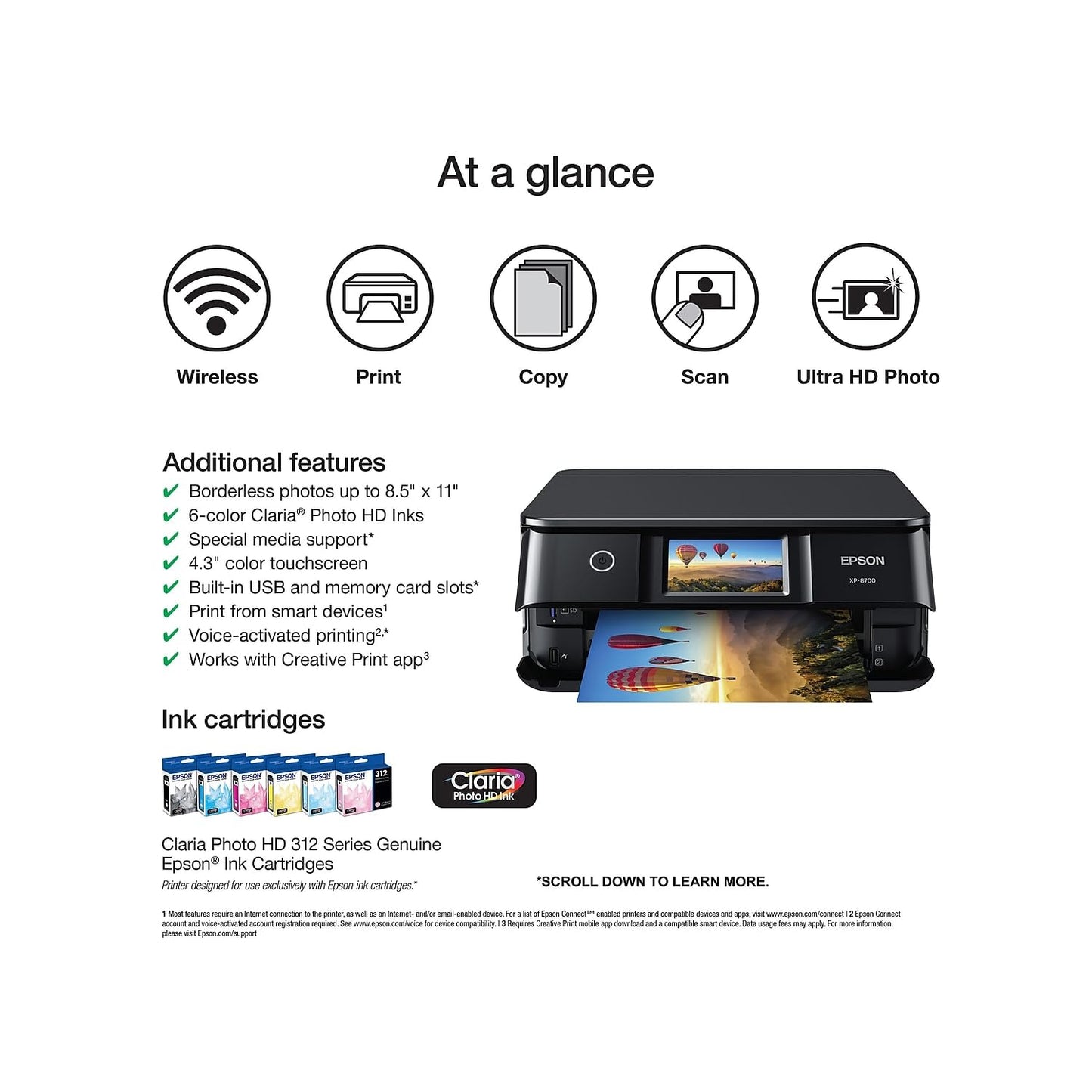 Epson Expression Photo XP-8700 Wireless All-in-One Printer with Built-in Scanner and Copier and 4.3" Color Touchscreen, Black